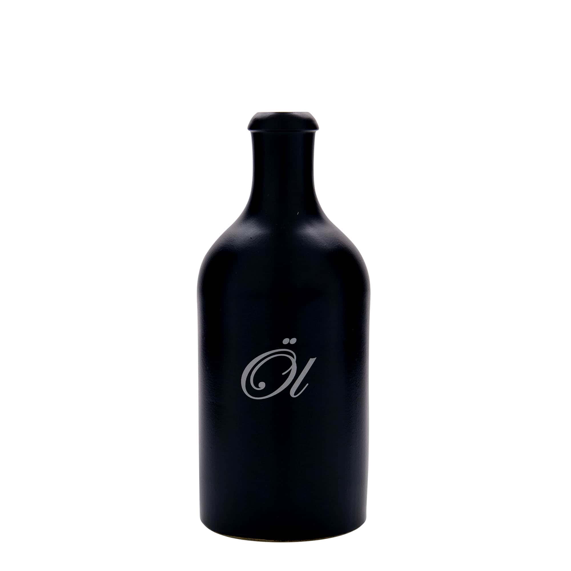 Κεραμικό μπουκάλι 500 ml, σχέδιο: λάδι, κεραμικό, μαύρο, στόμιο: φελλός Κεραμικό μπουκάλι 500 ml, σχέδιο: λάδι, κεραμικό, μαύρο, στόμιο: φελλός