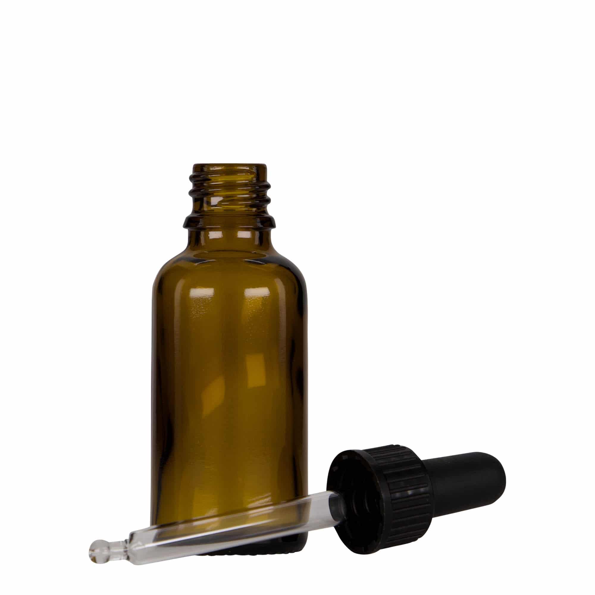 Μπουκάλι φαρμάκου με σταγονόμετρο 30 ml, γυάλινο, καφέ-μαύρο, στόμιο: DIN 18