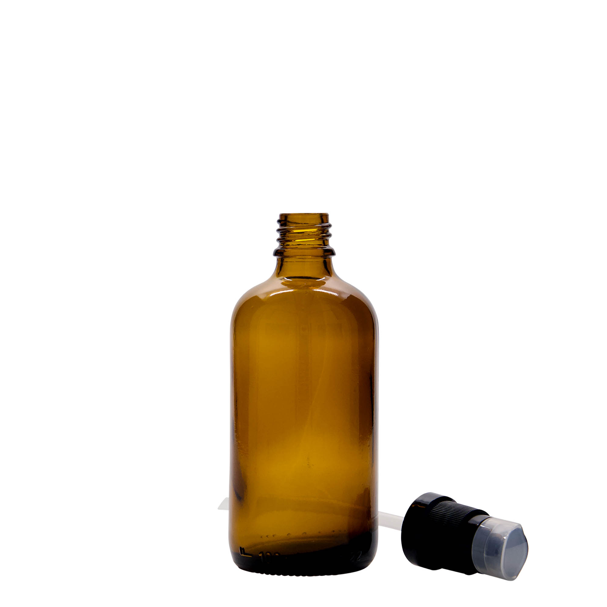 100 ml φιαλίδιο φαρμάκου με αντλία λοσιόν, γυαλί, καφέ, στόμιο: DIN 18