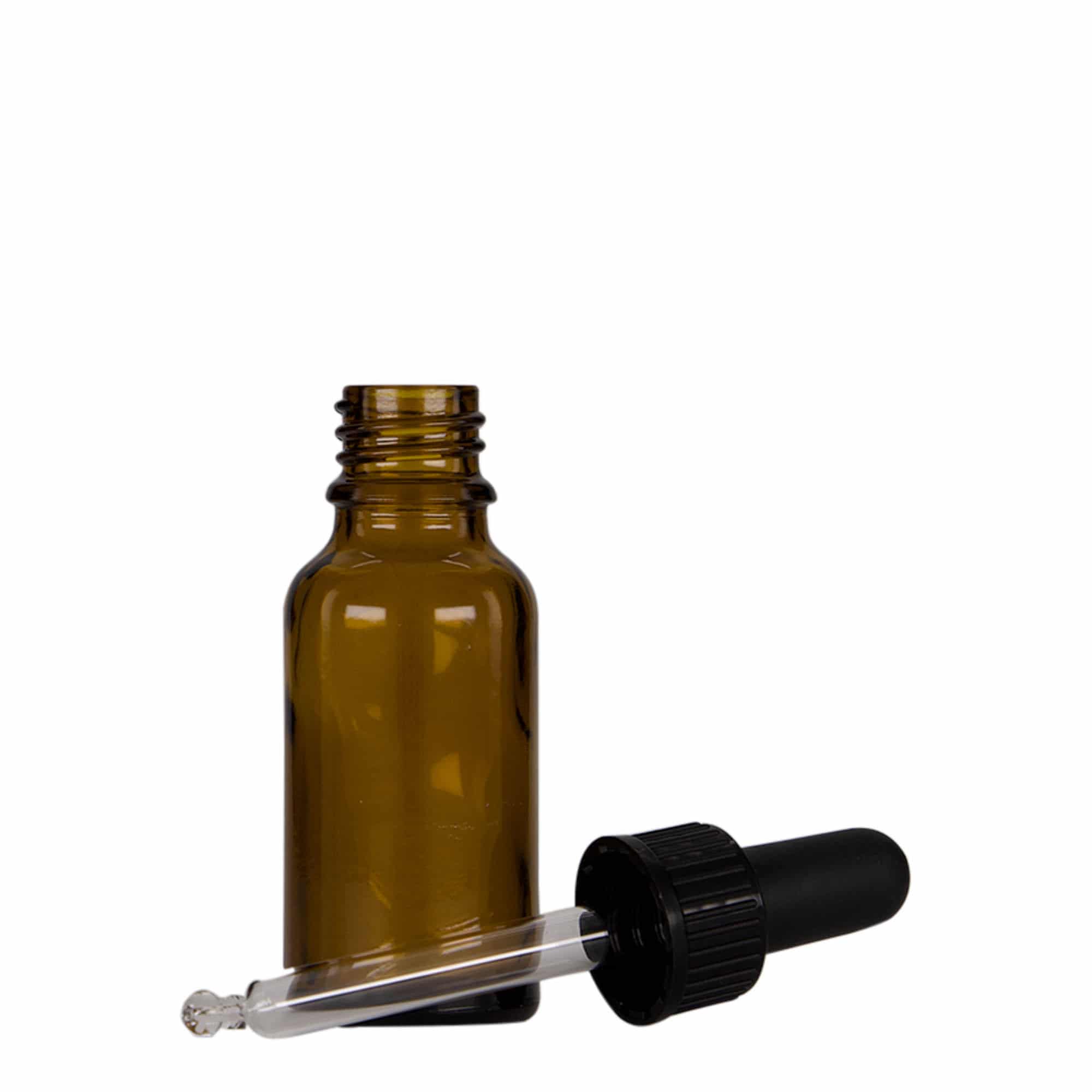 20 ml φιαλίδιο με πιπέτα, ιατρικό, γυάλινο, καφέ-μαύρο, στόμιο: DIN 18