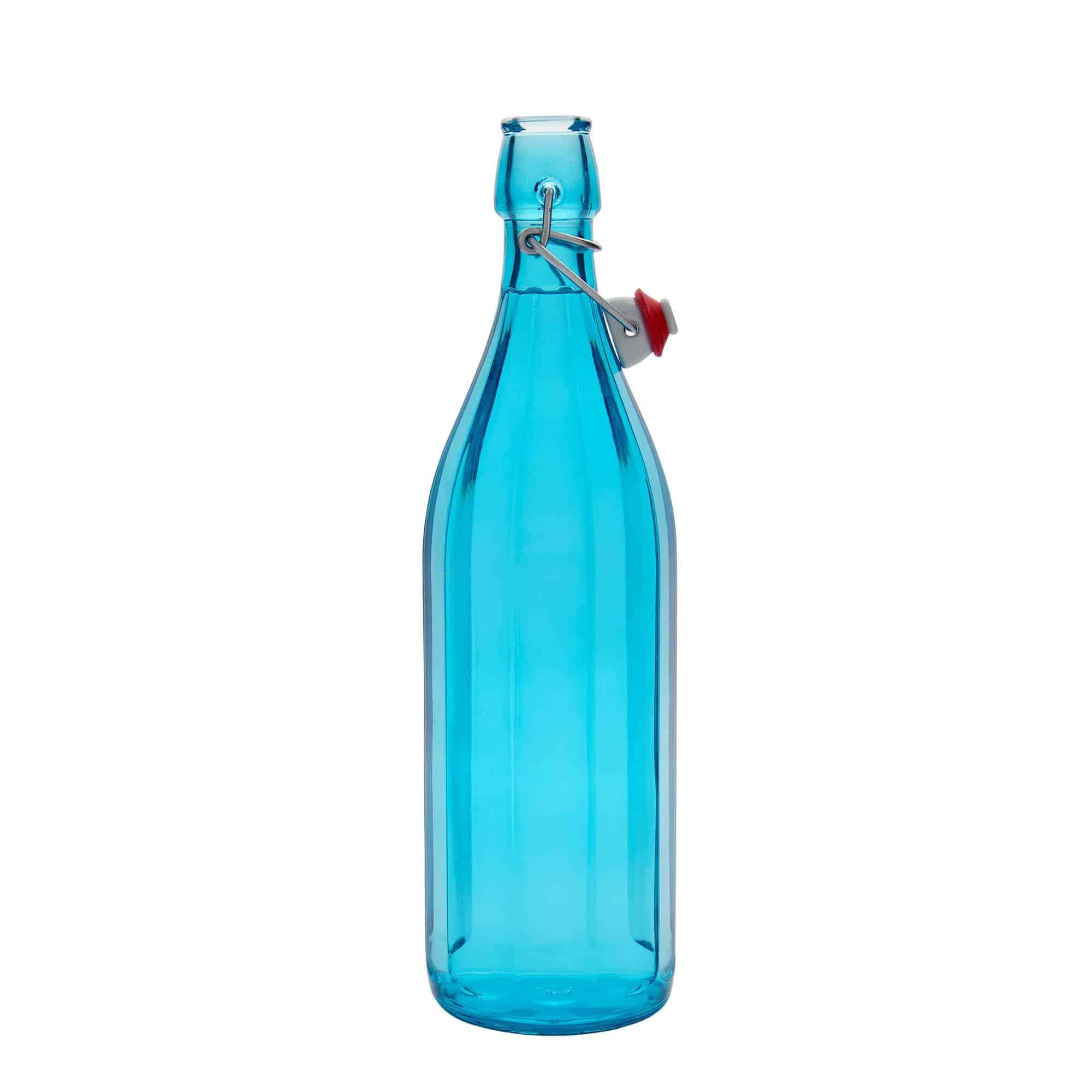 Γυάλινο μπουκάλι 'Oxford' 1.000 ml, δεκάγωνο, γαλάζιο, στόμιο: μηχανικό πώμα