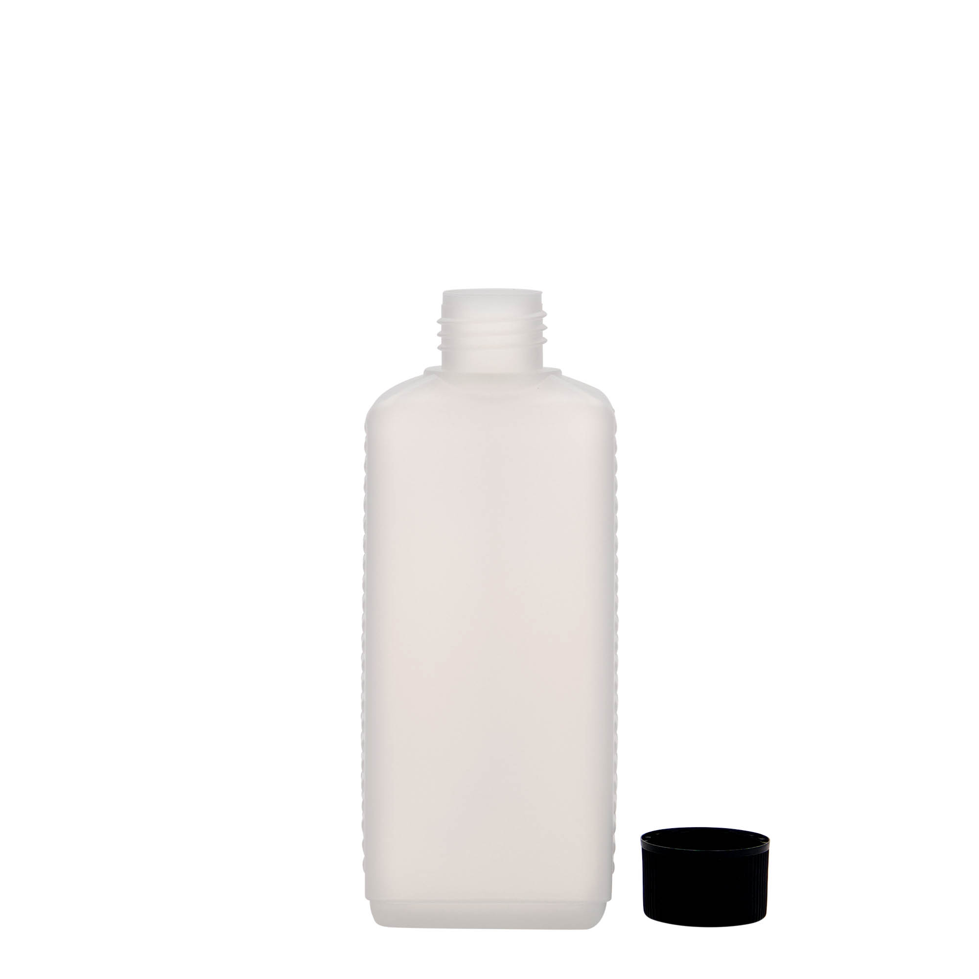Ορθογώνιο μπουκάλι 250 ml, πλαστικό HDPE, φυσικό χρώμα, στόμιο: DIN 25 EPE