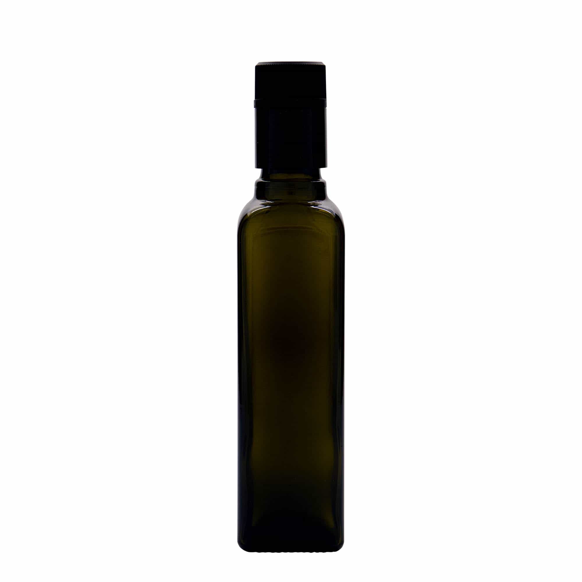 Μπουκάλι για ξίδι/λάδι 'Quadra' 250 ml, γυάλινο, τετράγωνο, πράσινο αντικέ, στόμιο: DOP