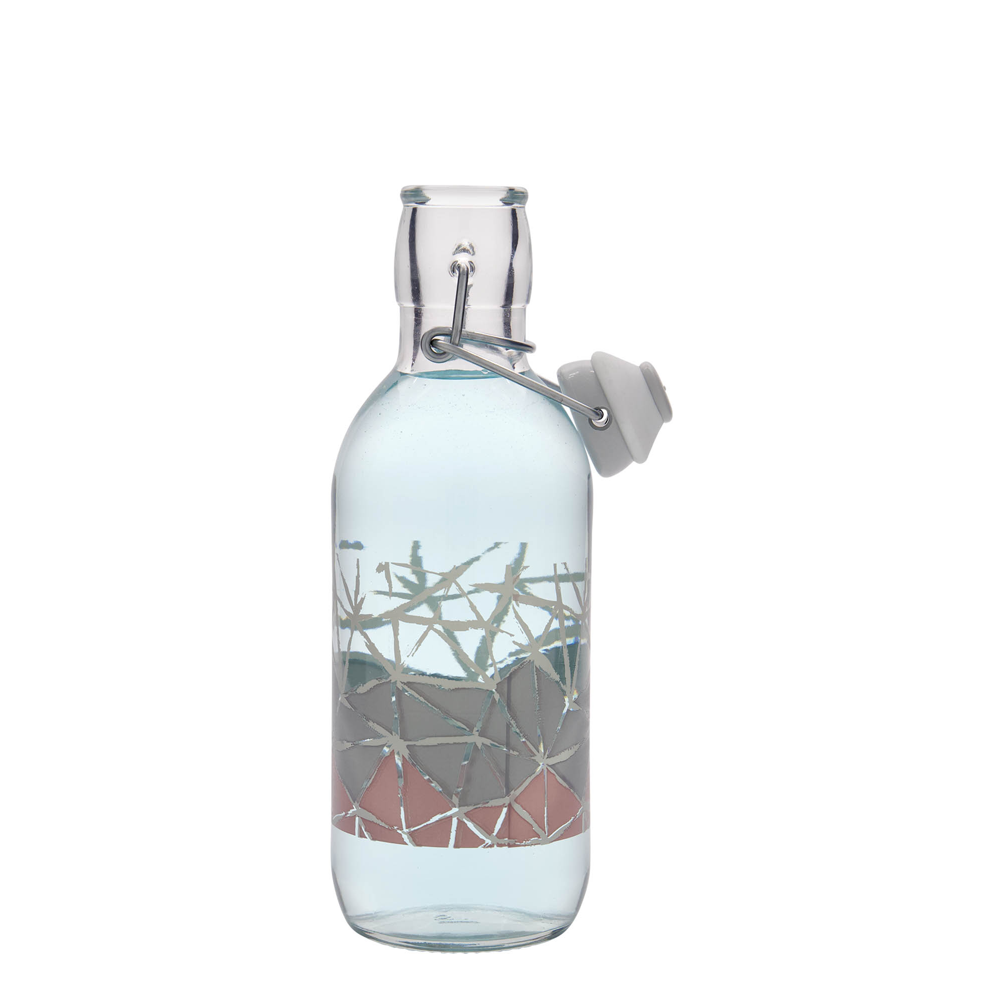 Γυάλινο μπουκάλι 'Emilia' 500 ml, σχέδιο: Manolibera rosa, στόμιο: μηχανικό πώμα