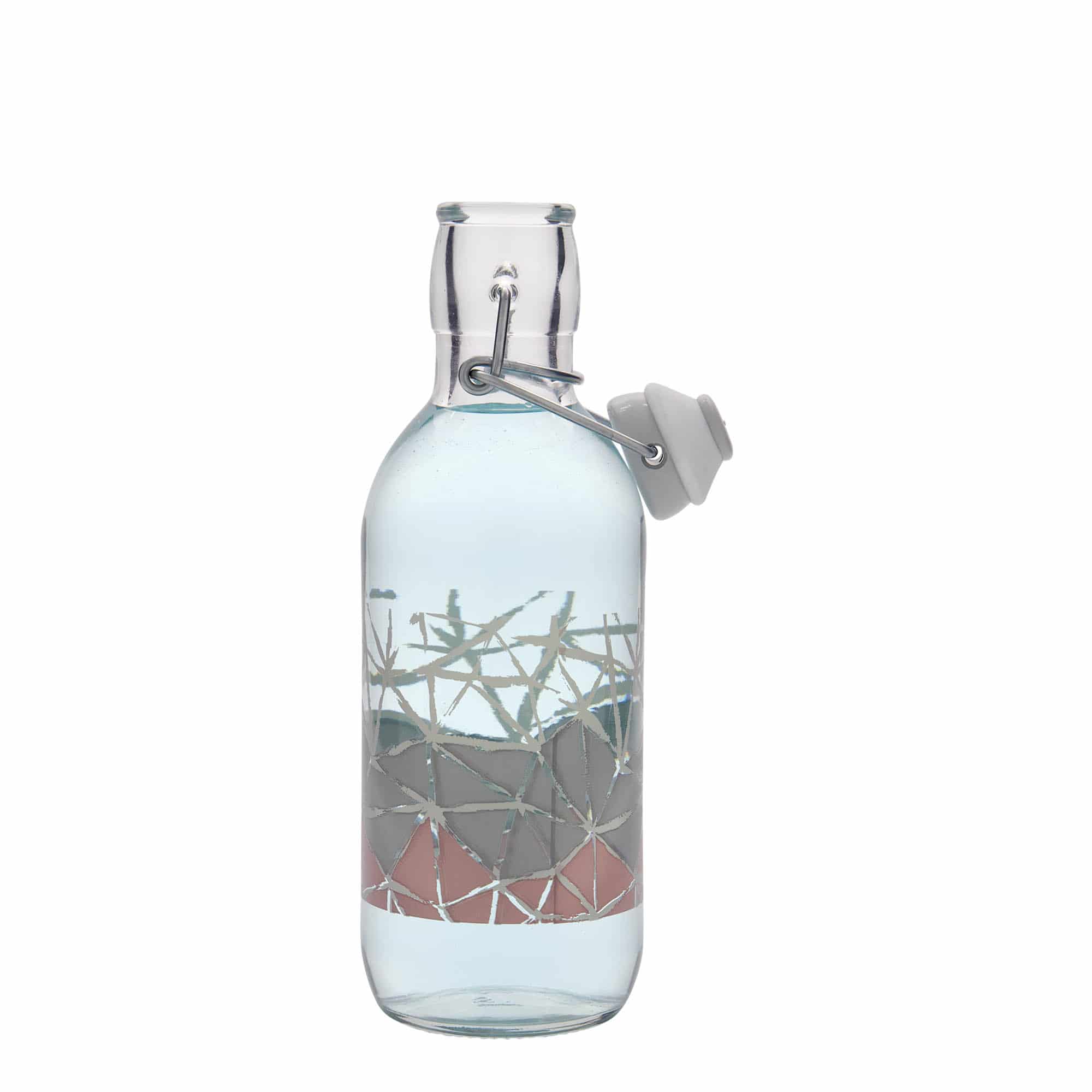 Γυάλινο μπουκάλι 'Emilia' 500 ml, σχέδιο: Manolibera rosa, στόμιο: μηχανικό πώμα