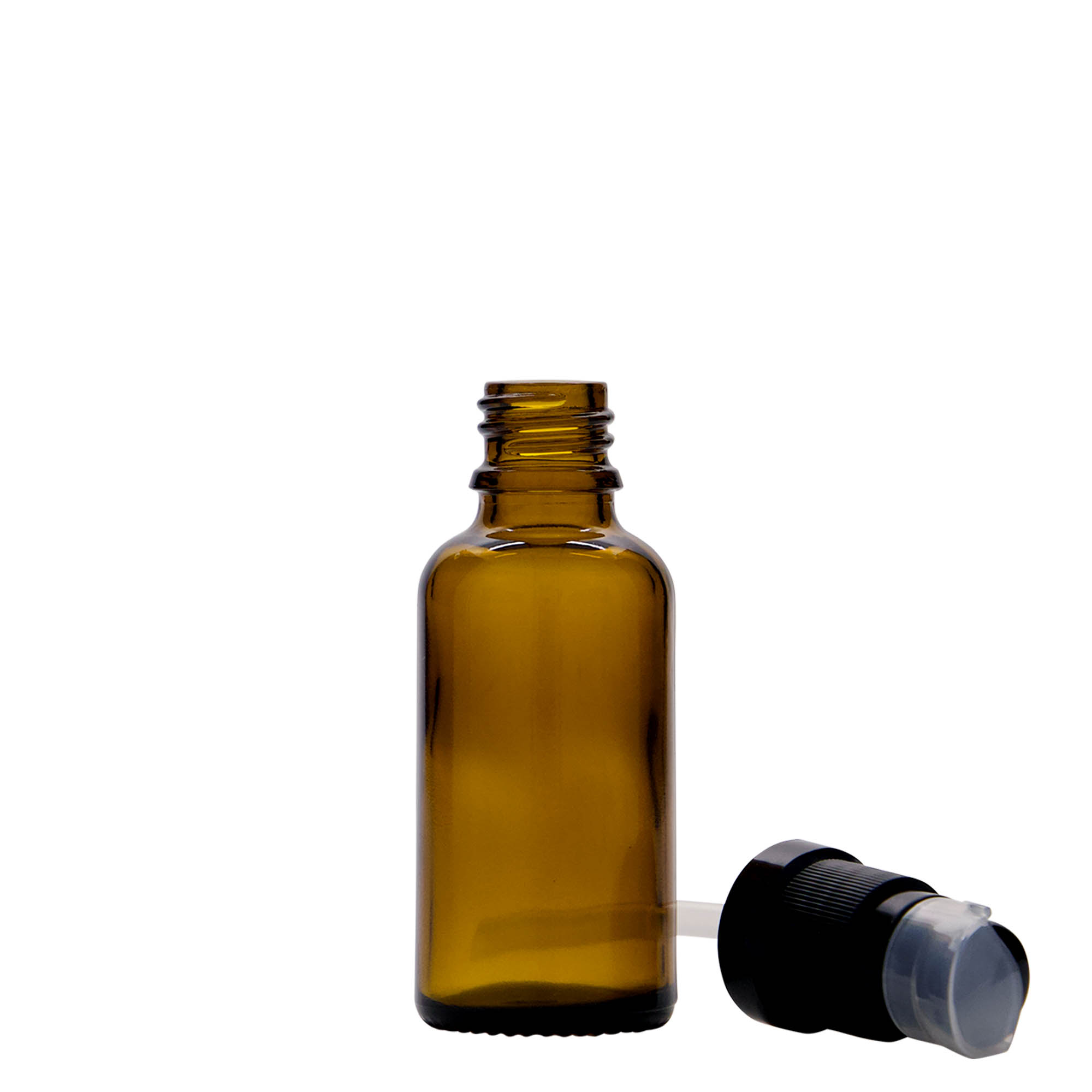 Μπουκάλι φαρμάκου με αντλία λοσιόν 30 ml, γυάλινο, καφέ, στόμιο: DIN 18