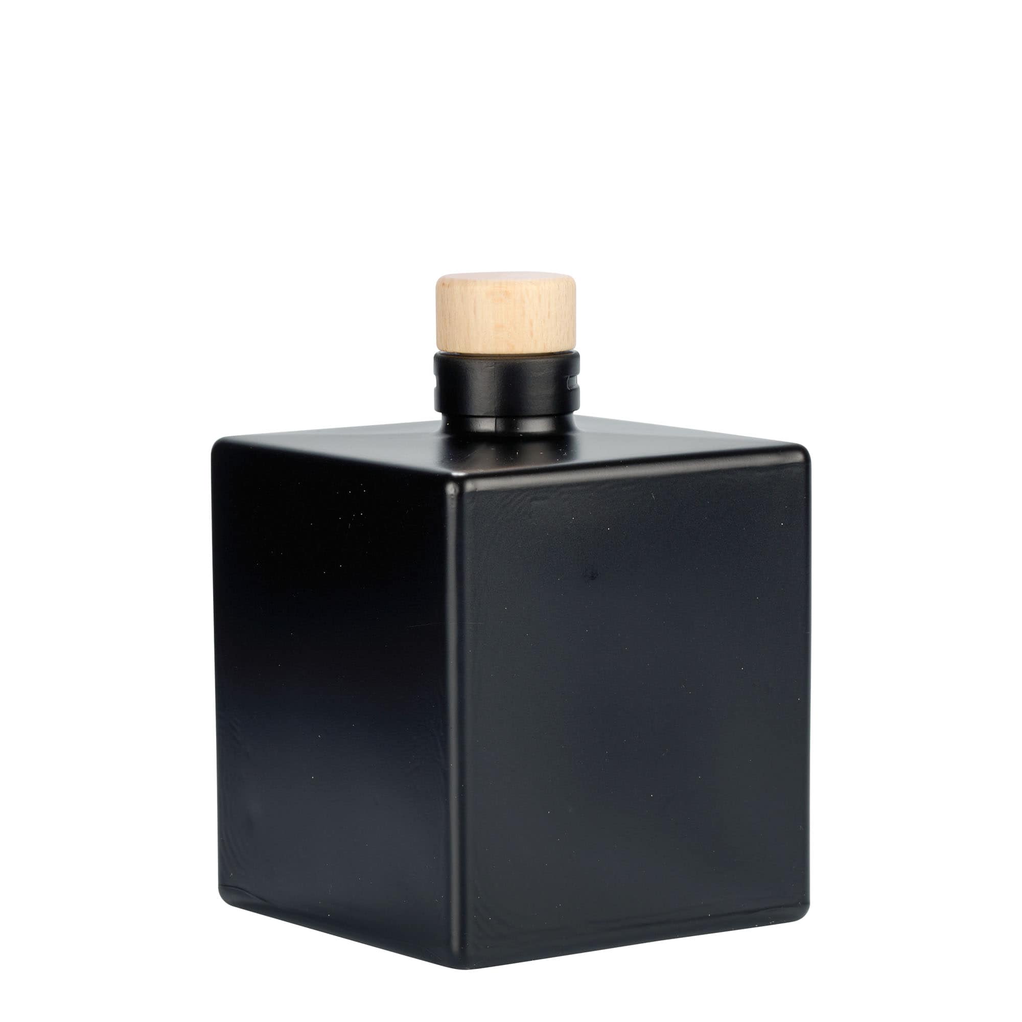 Γυάλινο μπουκάλι 'Cube' 500 ml, τετράγωνο, μαύρο, στόμιο: φελλός