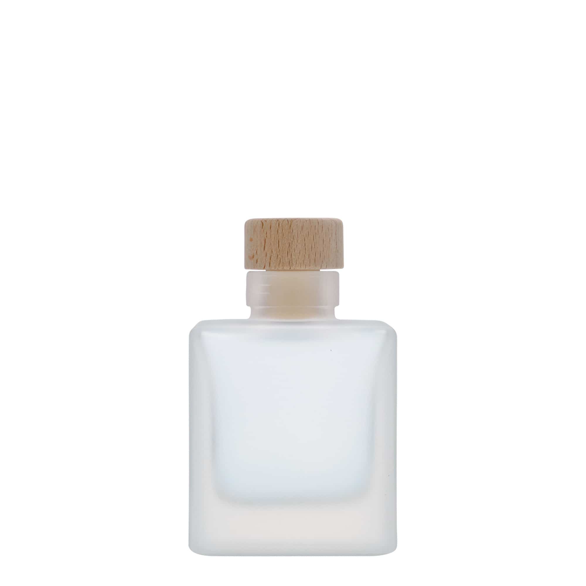 Γυάλινο μπουκάλι 'Cube' 100 ml, τετράγωνο, εφέ του πάγου, στόμιο: φελλός