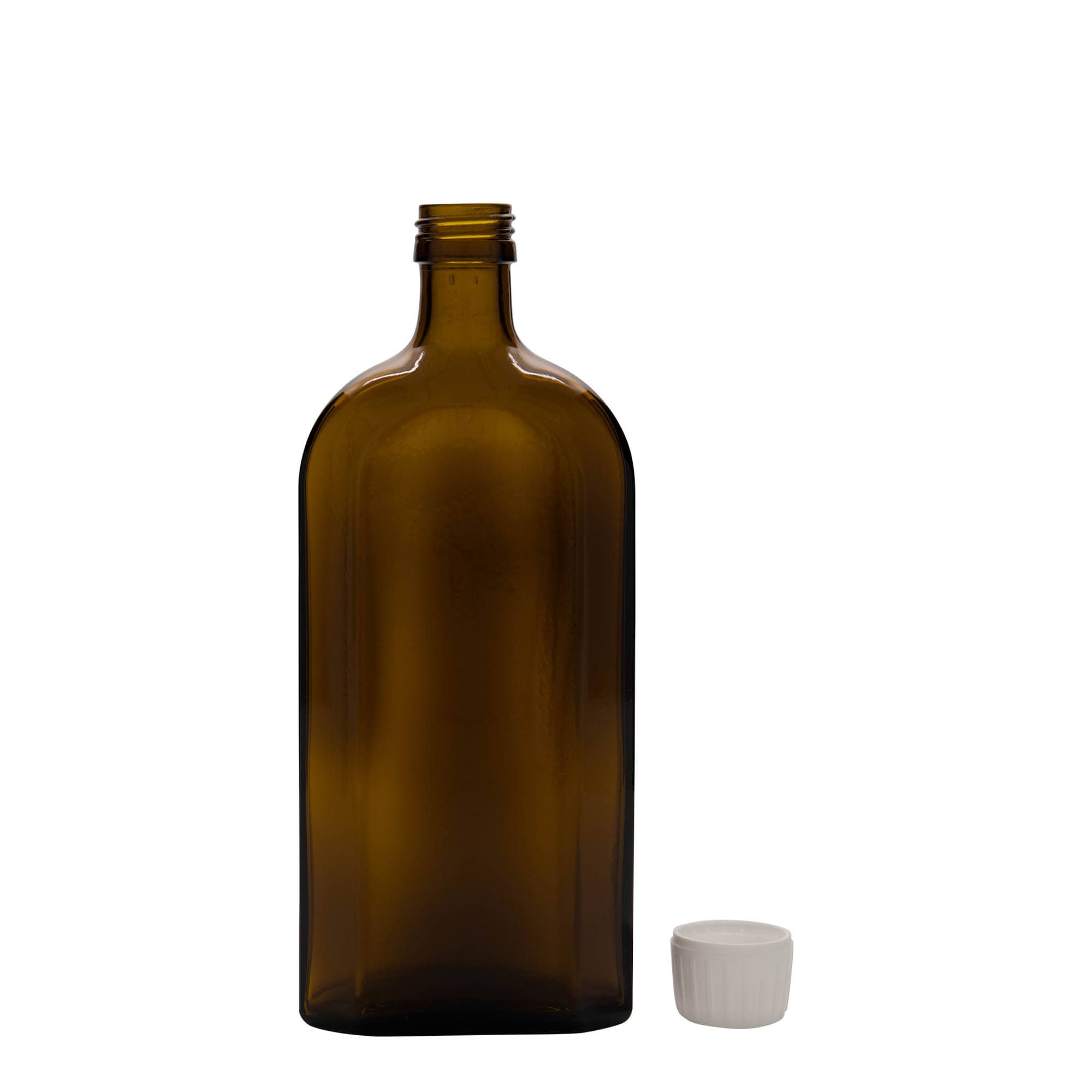 500 ml ιατρικό μπουκάλι Meplat, οβάλ, γυάλινο, καφέ, στόμιο: PP 28
