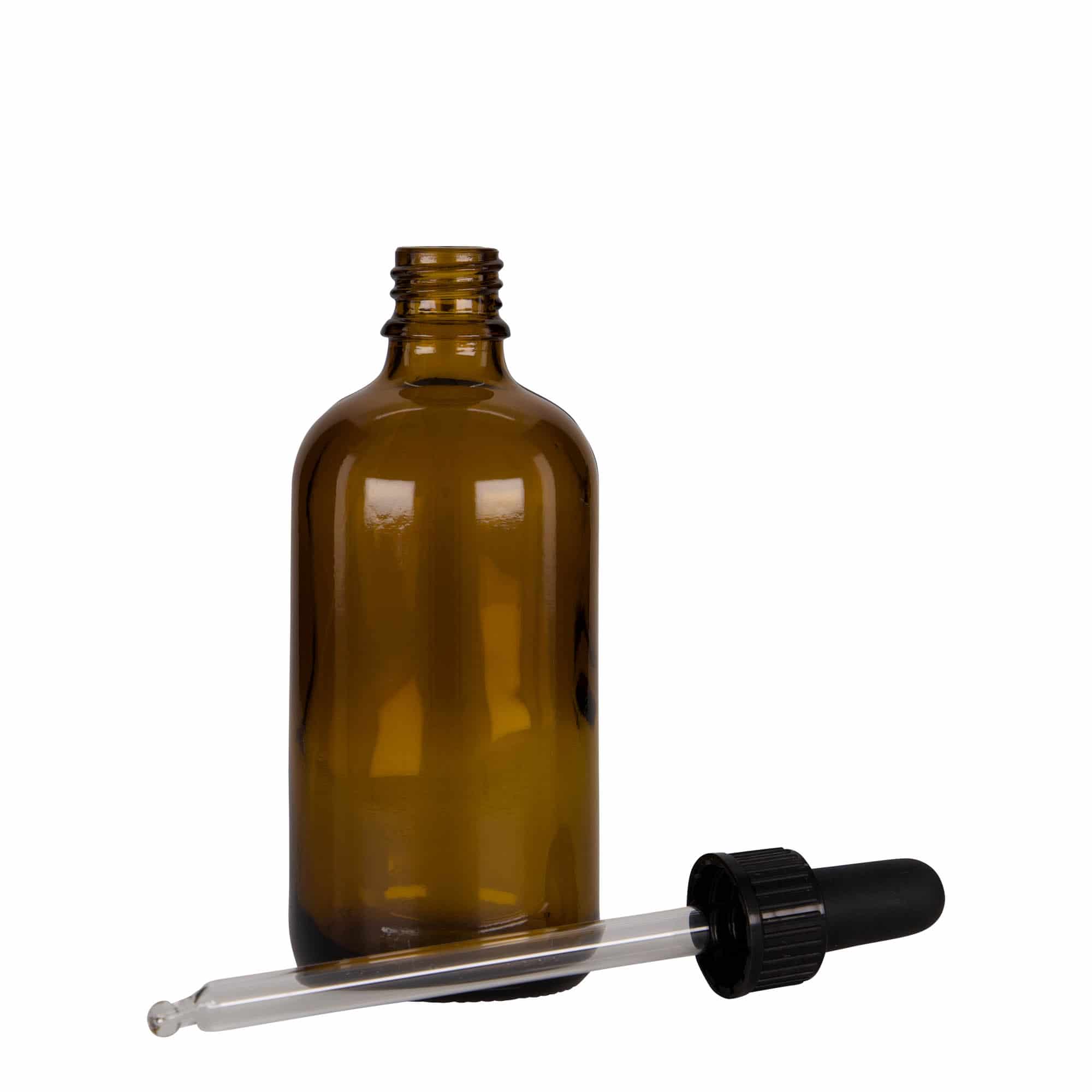 Μπουκάλι φαρμάκου με σταγονόμετρο 100 ml, γυάλινο, καφέ-μαύρο, στόμιο: DIN 18