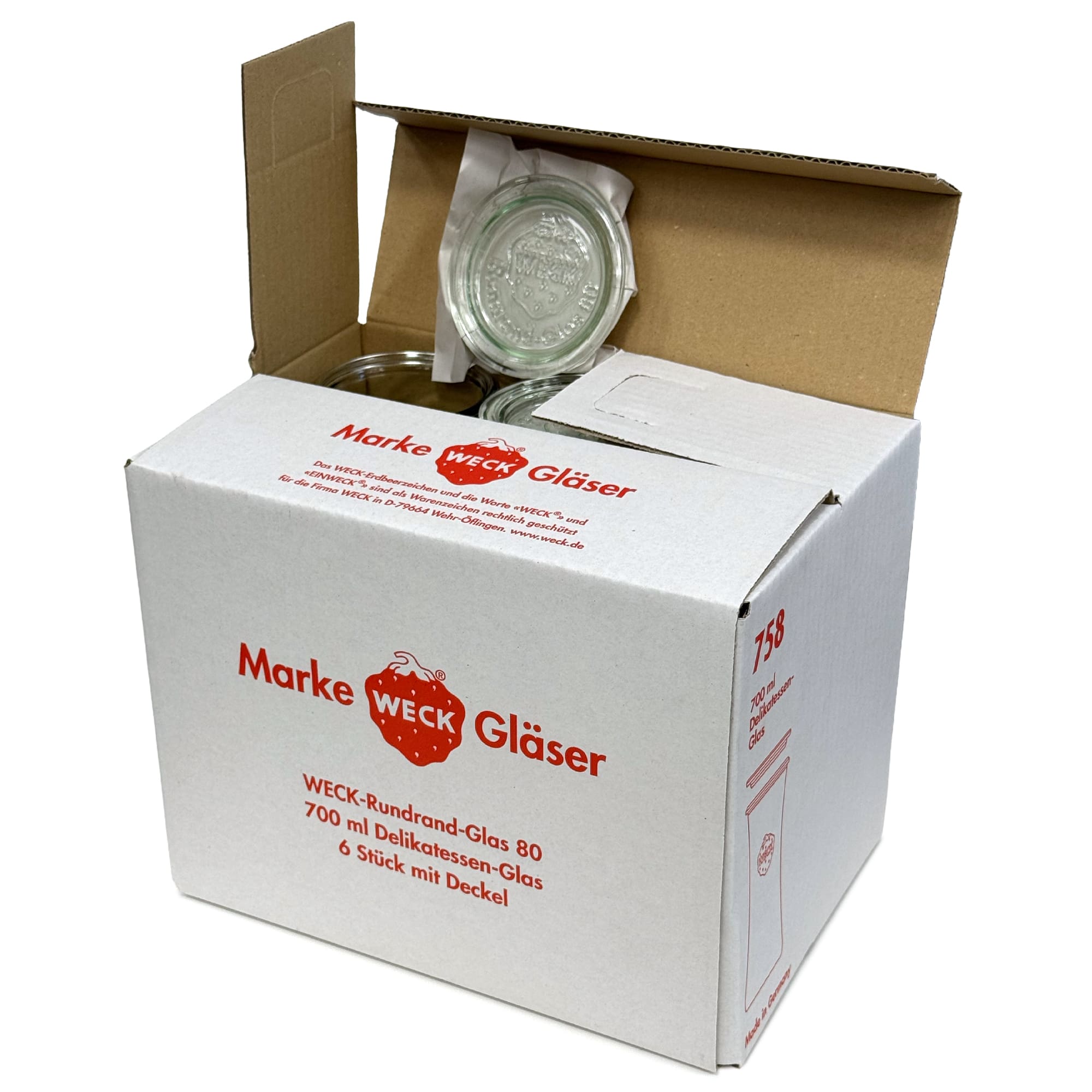 6x Βάζο για εκλεκτά τρόφιμα WECK 730 ml με γυάλινο καπάκι RR 80