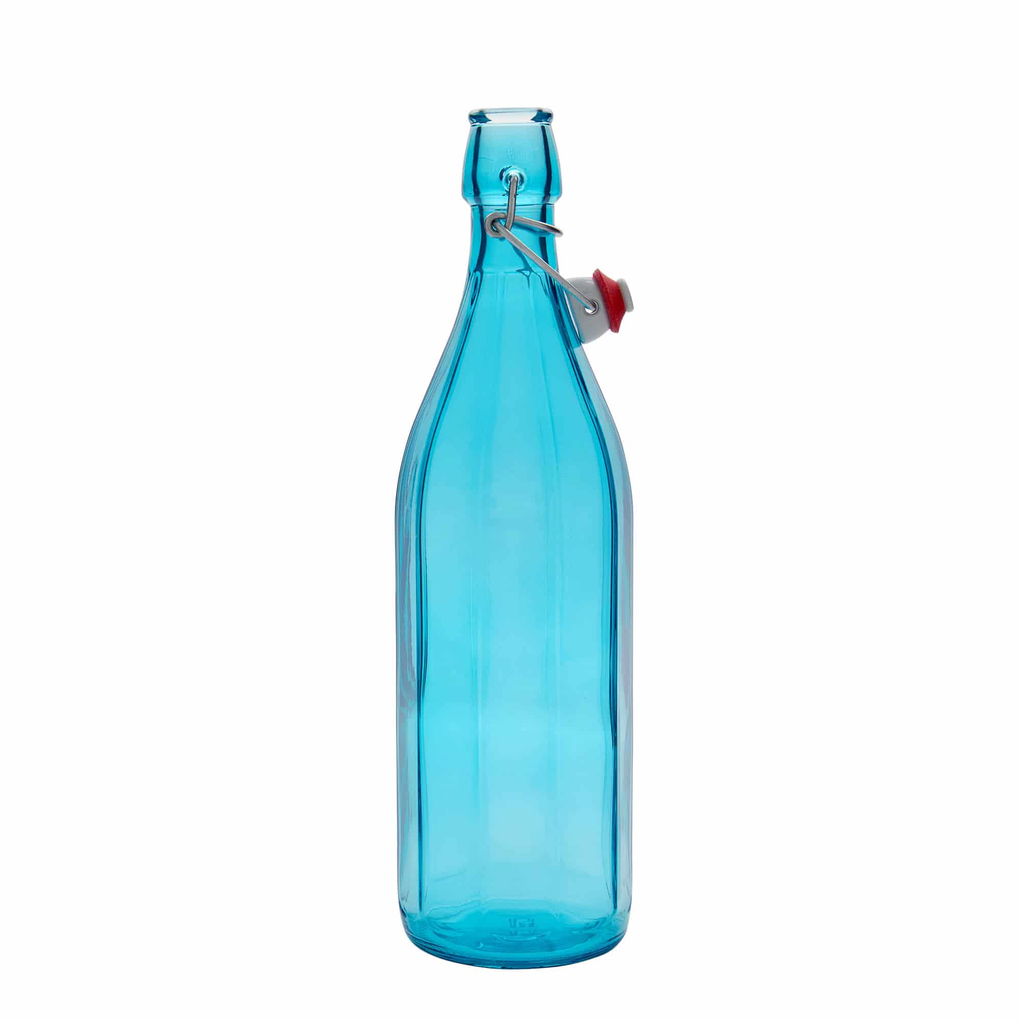 Γυάλινο μπουκάλι 'Oxford' 1.000 ml, δεκάγωνο, γαλάζιο, στόμιο: μηχανικό πώμα