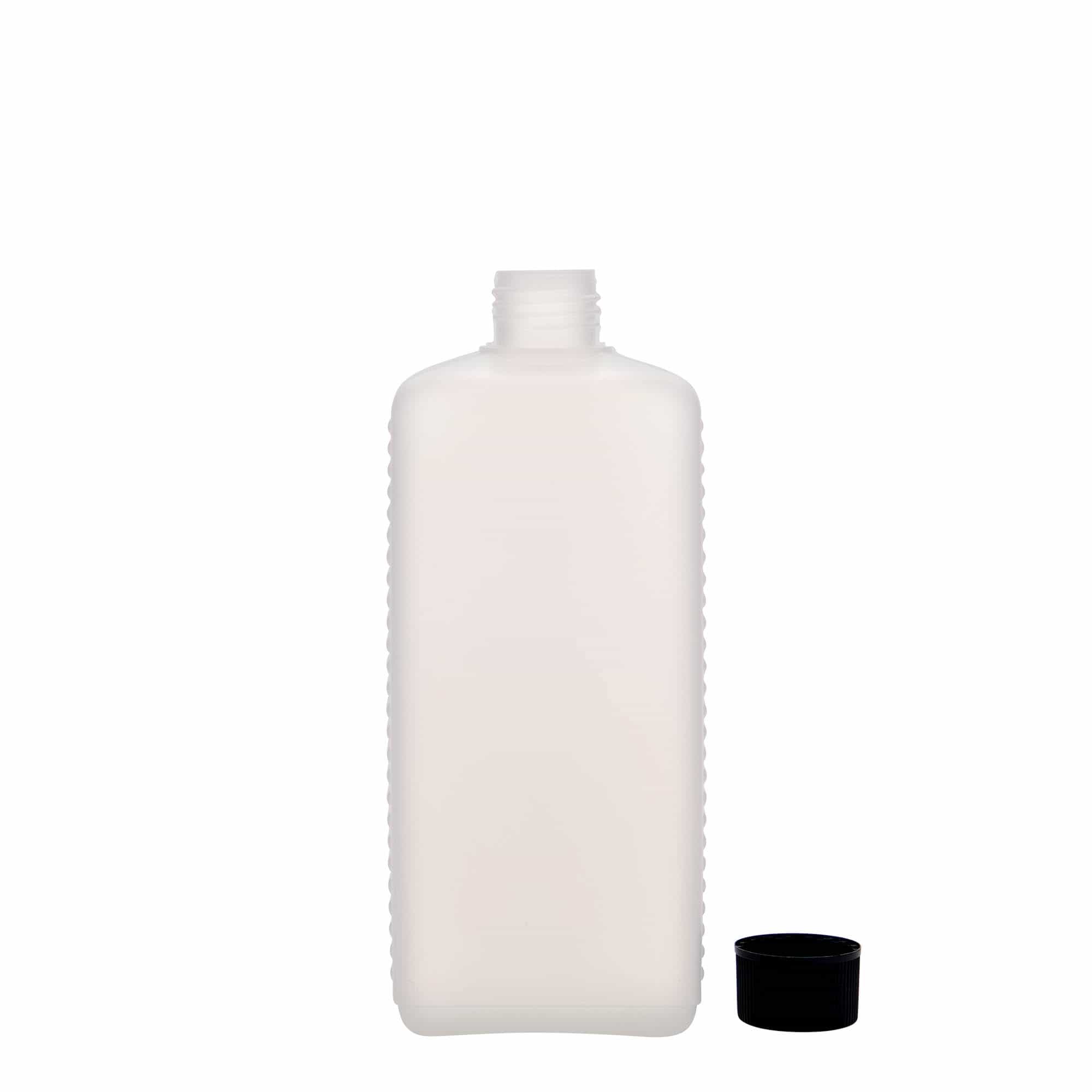 Ορθογώνιο μπουκάλι 500 ml, πλαστικό HDPE, φυσικό χρώμα, στόμιο: DIN 25 EPE