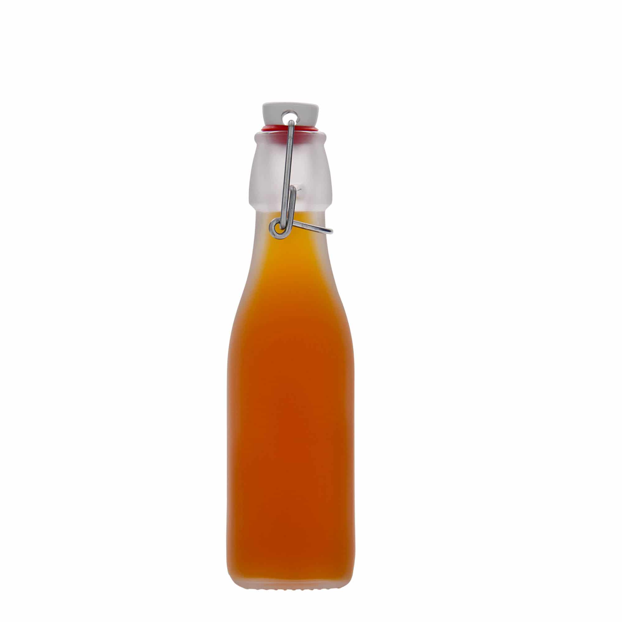 250 ml γυάλινο μπουκάλι 'Swing, τετράγωνο, λευκό, στόμιο: κλείσιμο με μπρούτζινο κλιπ