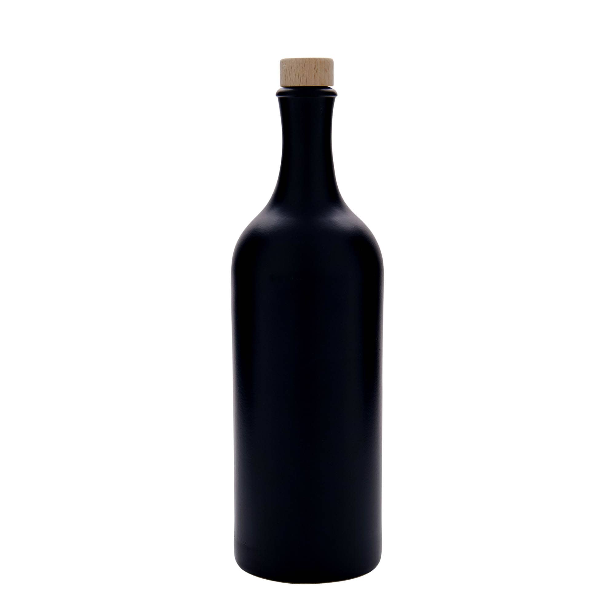 Κεραμικό μπουκάλι με μακρύ λαιμό 750 ml, κεραμικό, μαύρο, στόμιο: φελλός