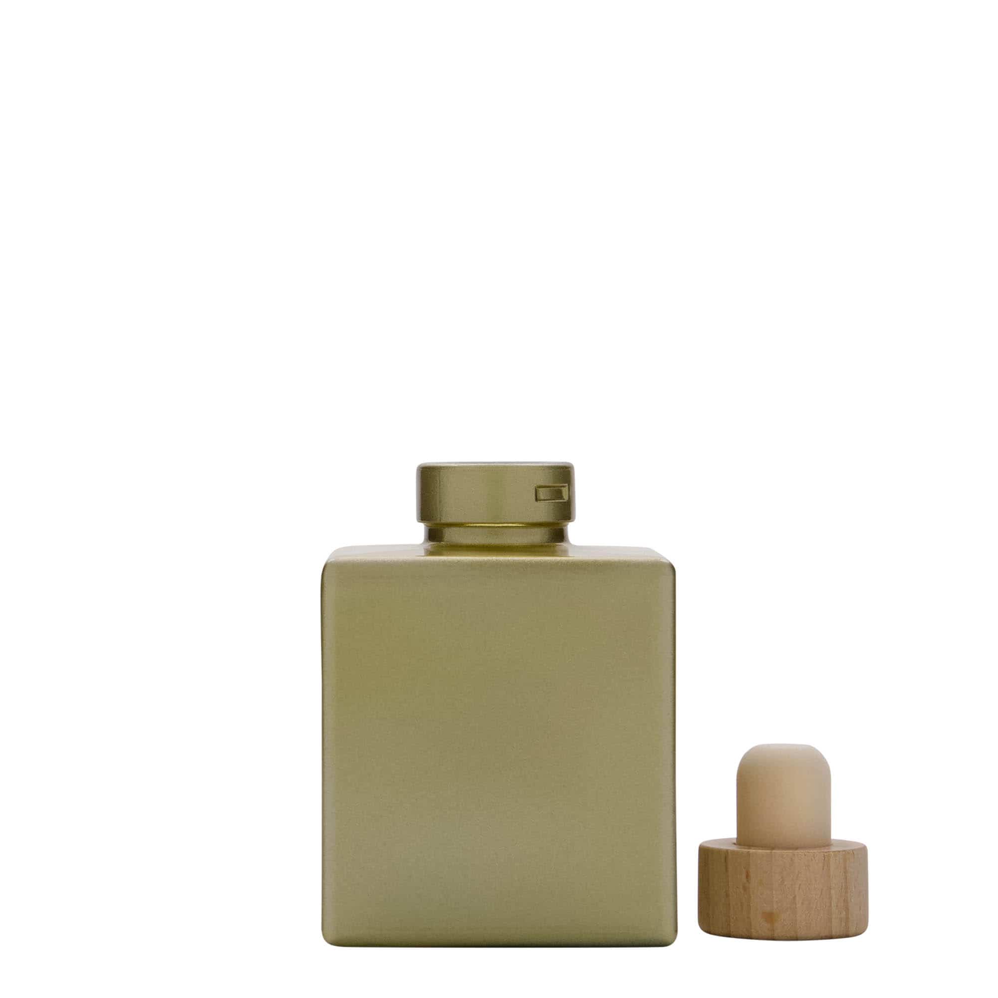 Γυάλινο μπουκάλι 'Cube' 100 ml, τετράγωνο, χρυσό, στόμιο: φελλός