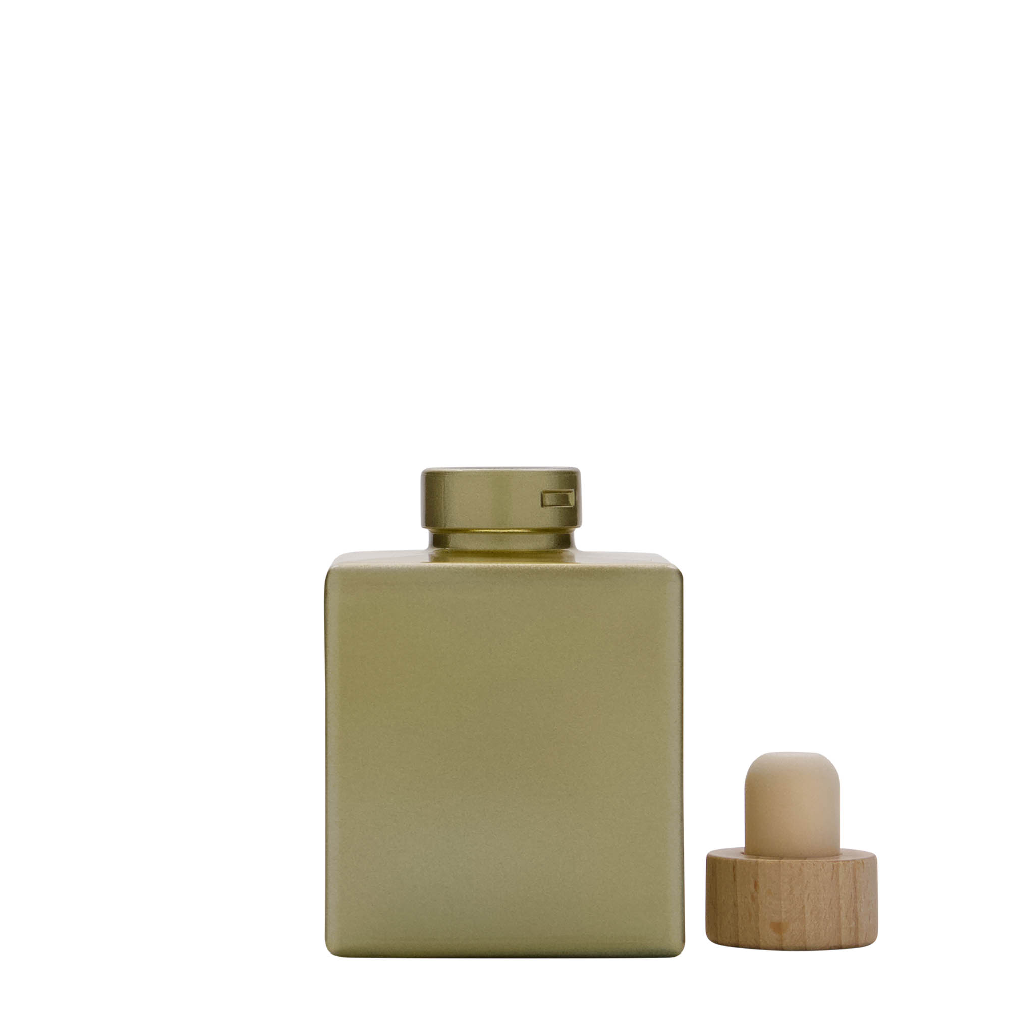 Γυάλινο μπουκάλι 'Cube' 100 ml, τετράγωνο, χρυσό, στόμιο: φελλός