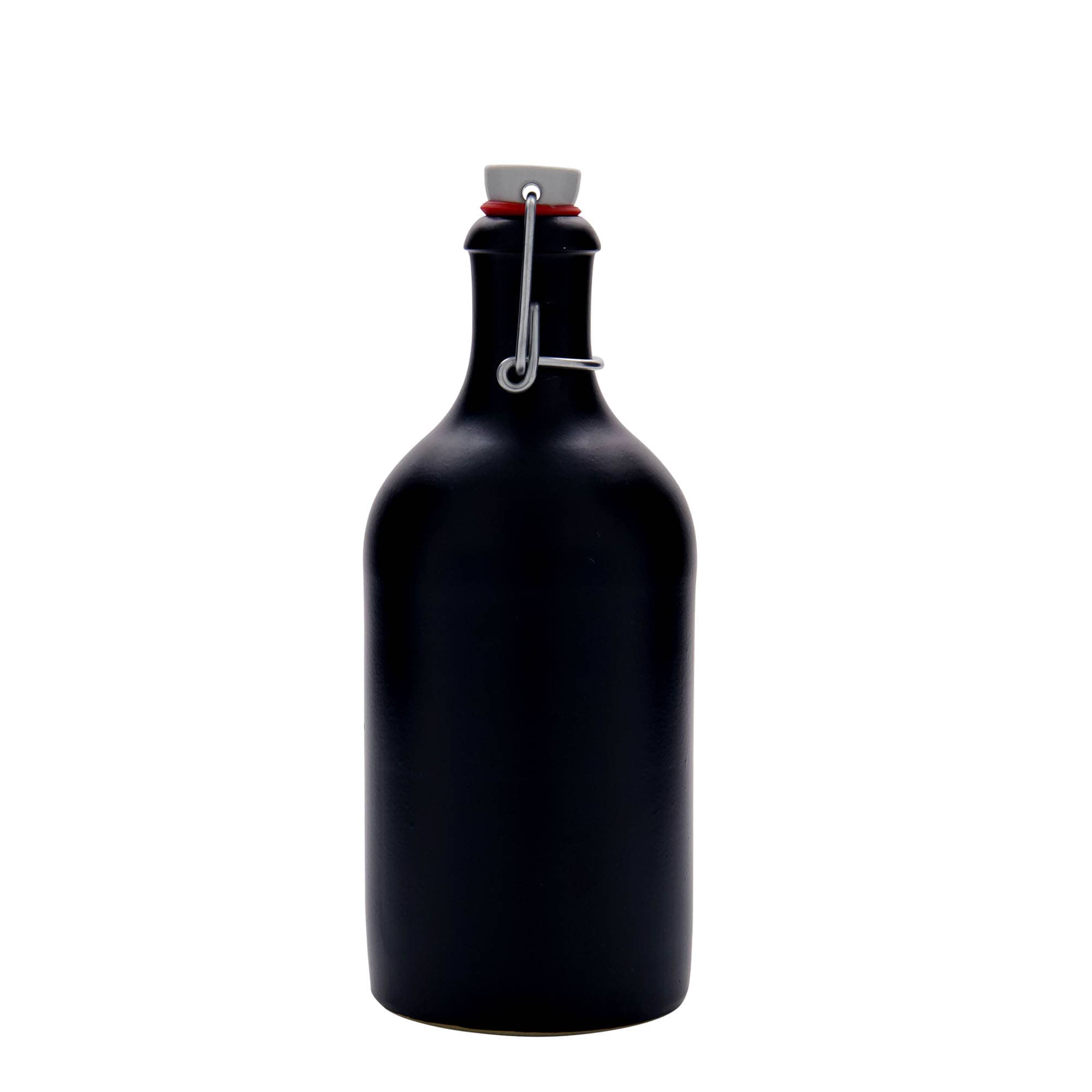 500 ml πιθάρι για κρασί, από πέτρινο σμάλτο, μαύρο, στόμιο: κλείσιμο με μεταλλικό κρίκο