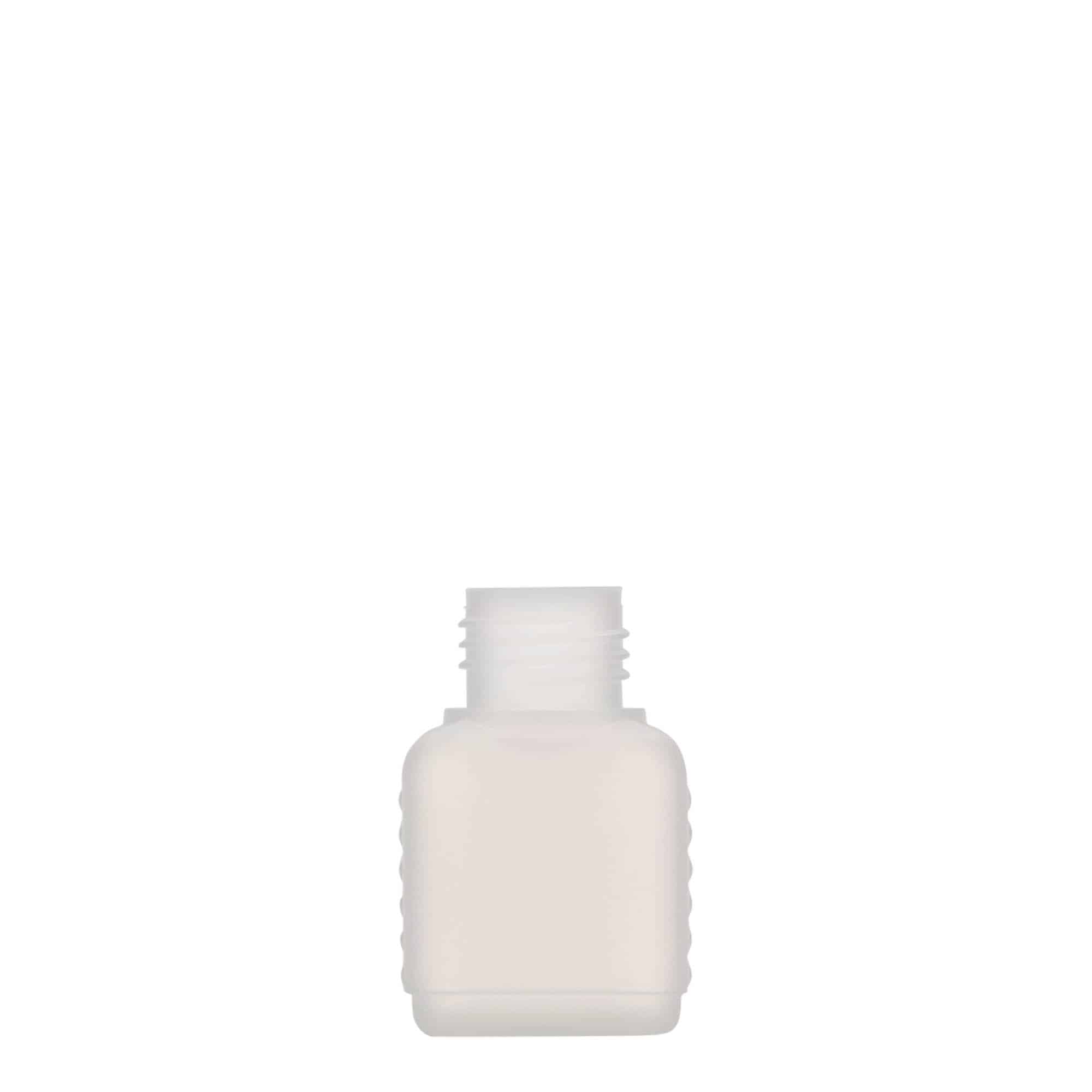 Ορθογώνιο μπουκάλι 50 ml, πλαστικό HDPE, φυσικό χρώμα, στόμιο: DIN 25 Ορθογώνιο μπουκάλι 50 ml, πλαστικό HDPE, φυσικό χρώμα, στόμιο: DIN 25