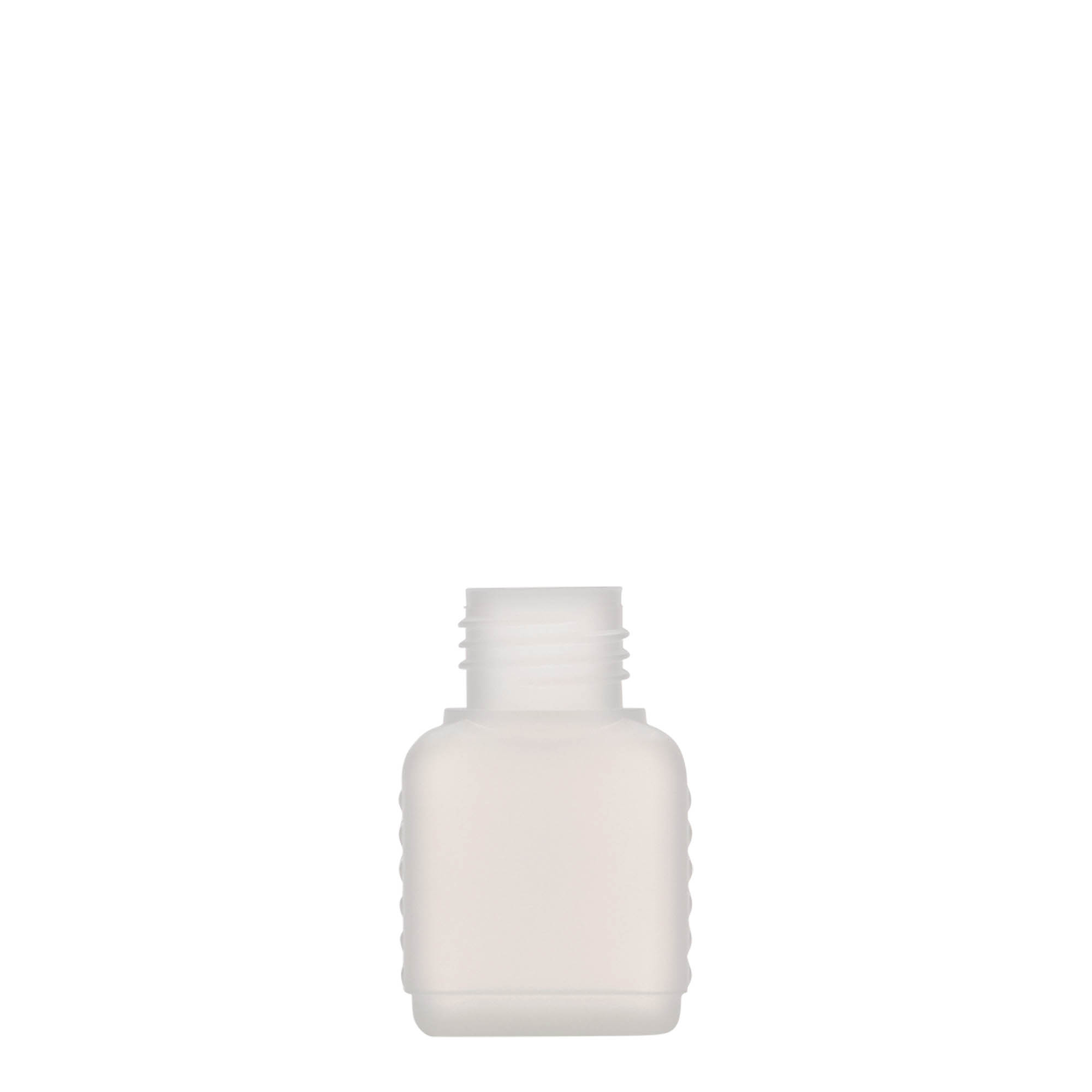 Ορθογώνιο μπουκάλι 50 ml, πλαστικό HDPE, φυσικό χρώμα, στόμιο: DIN 25