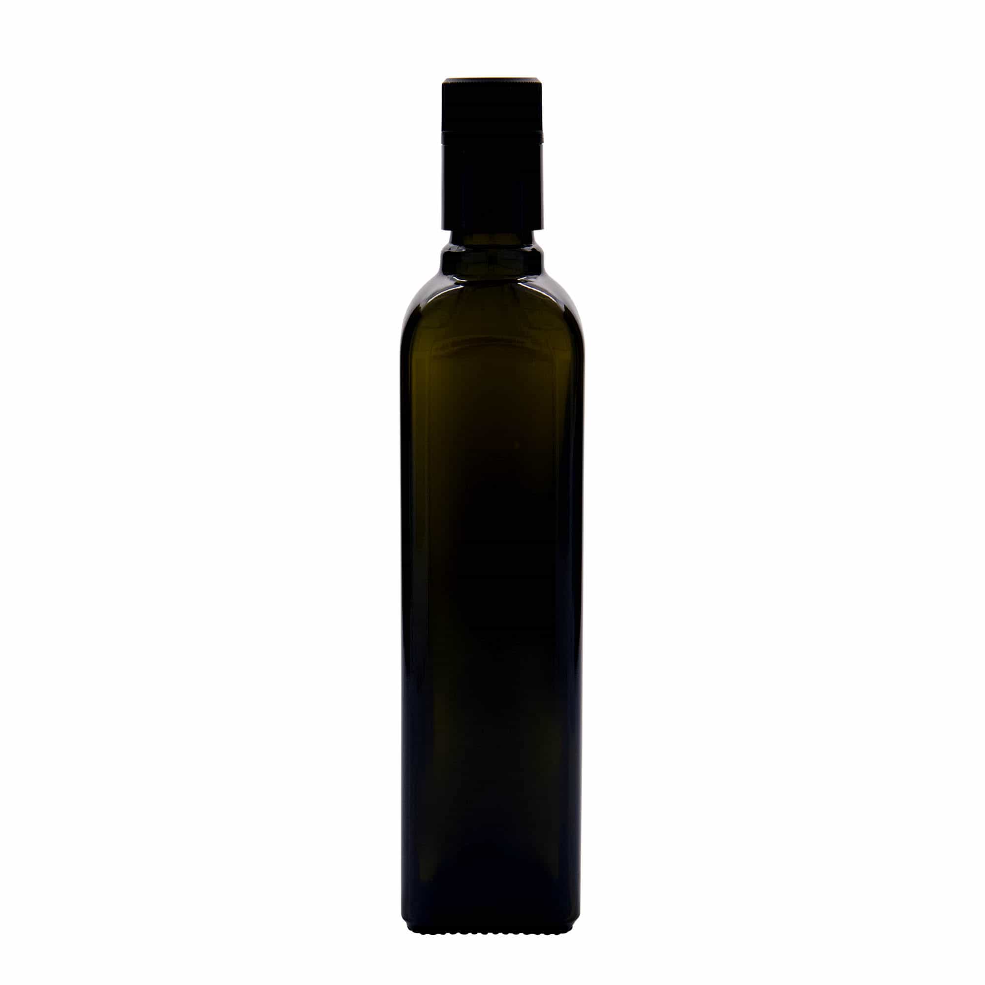 Μπουκάλι για ξίδι/λάδι 'Quadra' 500 ml, γυάλινο, τετράγωνο, πράσινο αντικέ, στόμιο: DOP