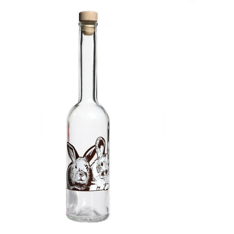 500 ml γυάλινο μπουκάλι 'Opera', σχέδιο: κουνέλι, στόμιο: φελλός