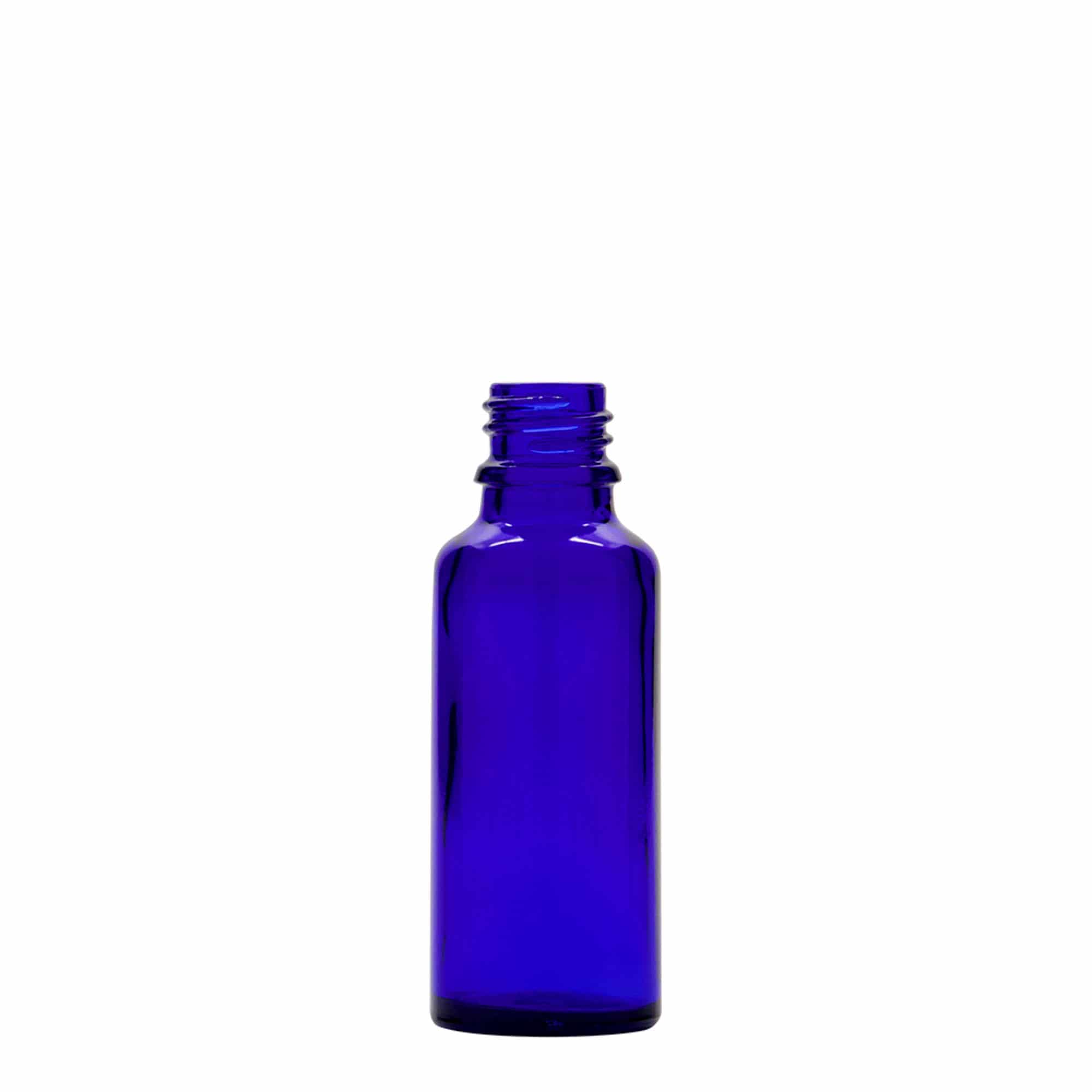 Μπουκάλι φαρμάκου με σταγονόμετρο 30 ml, γυάλινο, μπλε ρουά-κόκκινο, στόμιο: DIN 18