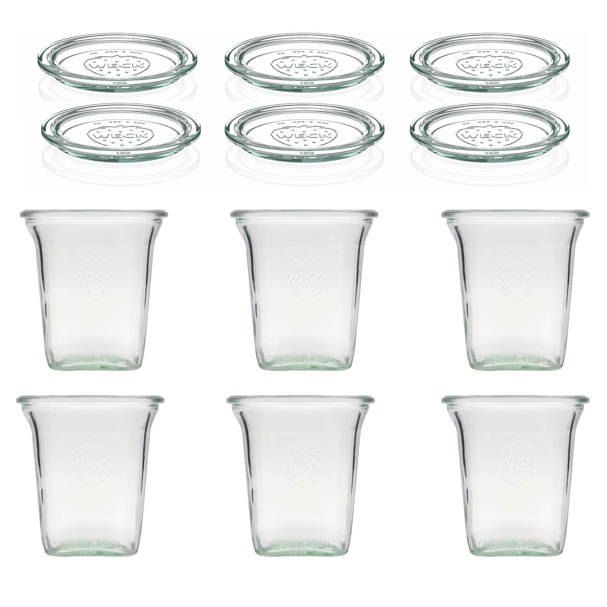 6x Τετράγωνο βάζο WECK 545 ml με γυάλινο καπάκι RR 100