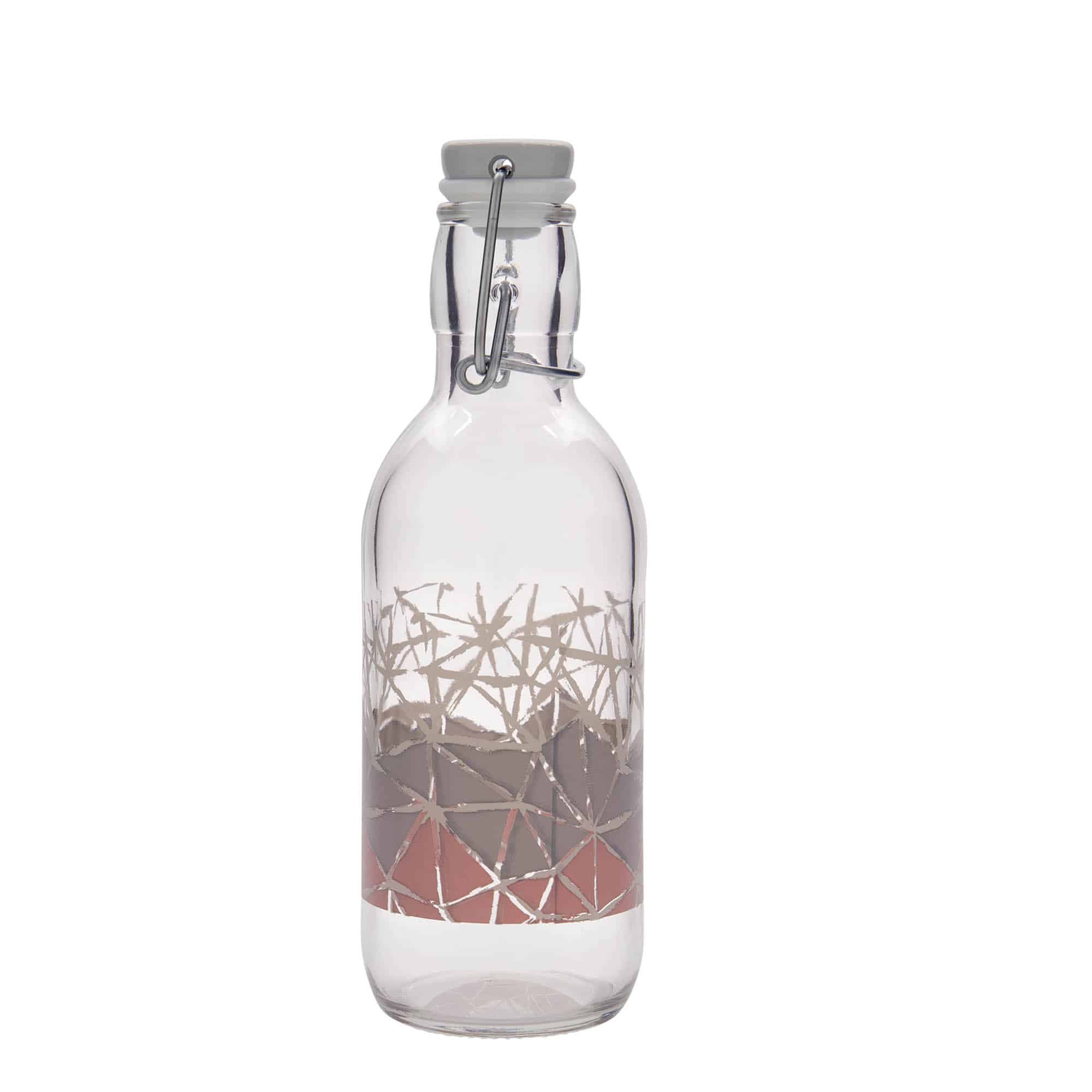 Γυάλινο μπουκάλι 'Emilia' 500 ml, σχέδιο: Manolibera rosa, στόμιο: μηχανικό πώμα