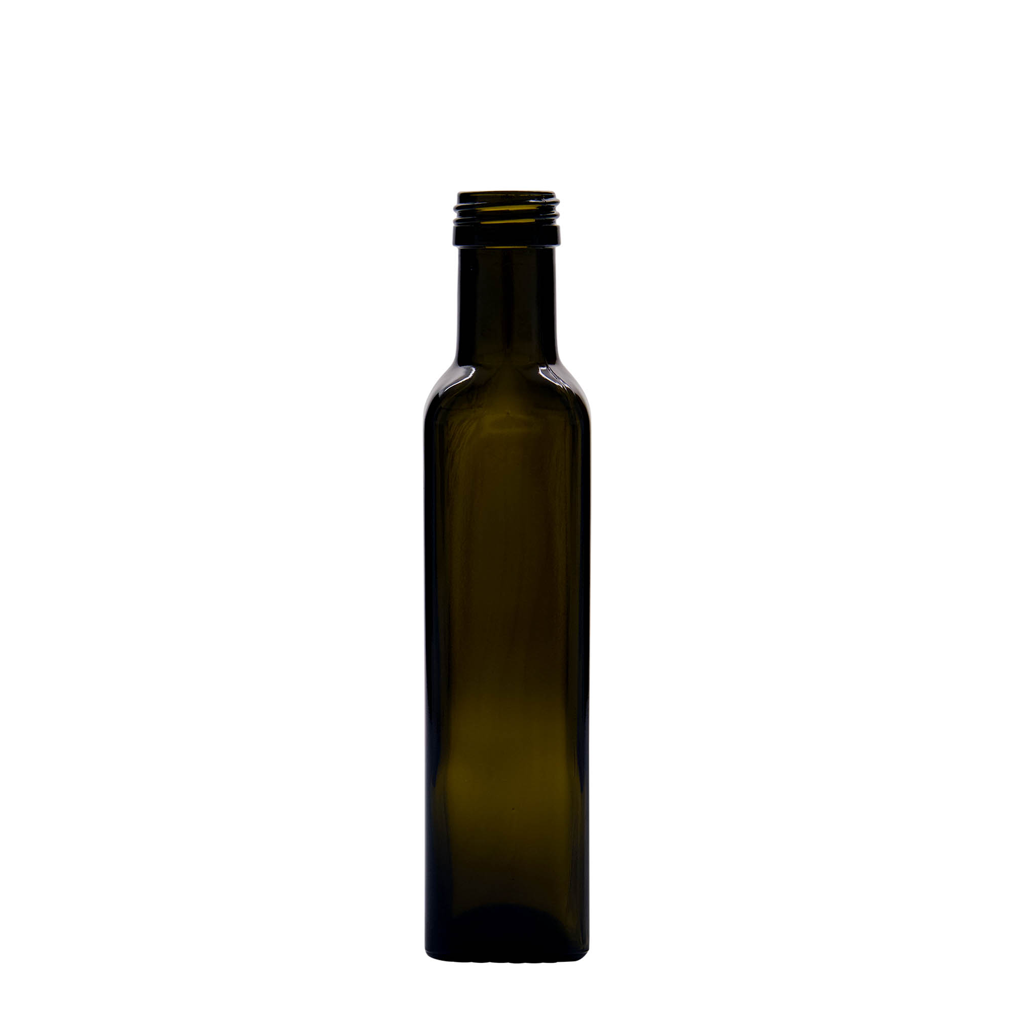 Γυάλινο μπουκάλι 'Marasca' 250 ml, τετράγωνο, πράσινο αντικέ, στόμιο: PP 31,5 Γυάλινο μπουκάλι 'Marasca' 250 ml, τετράγωνο, πράσινο αντικέ, στόμιο: PP 31,5