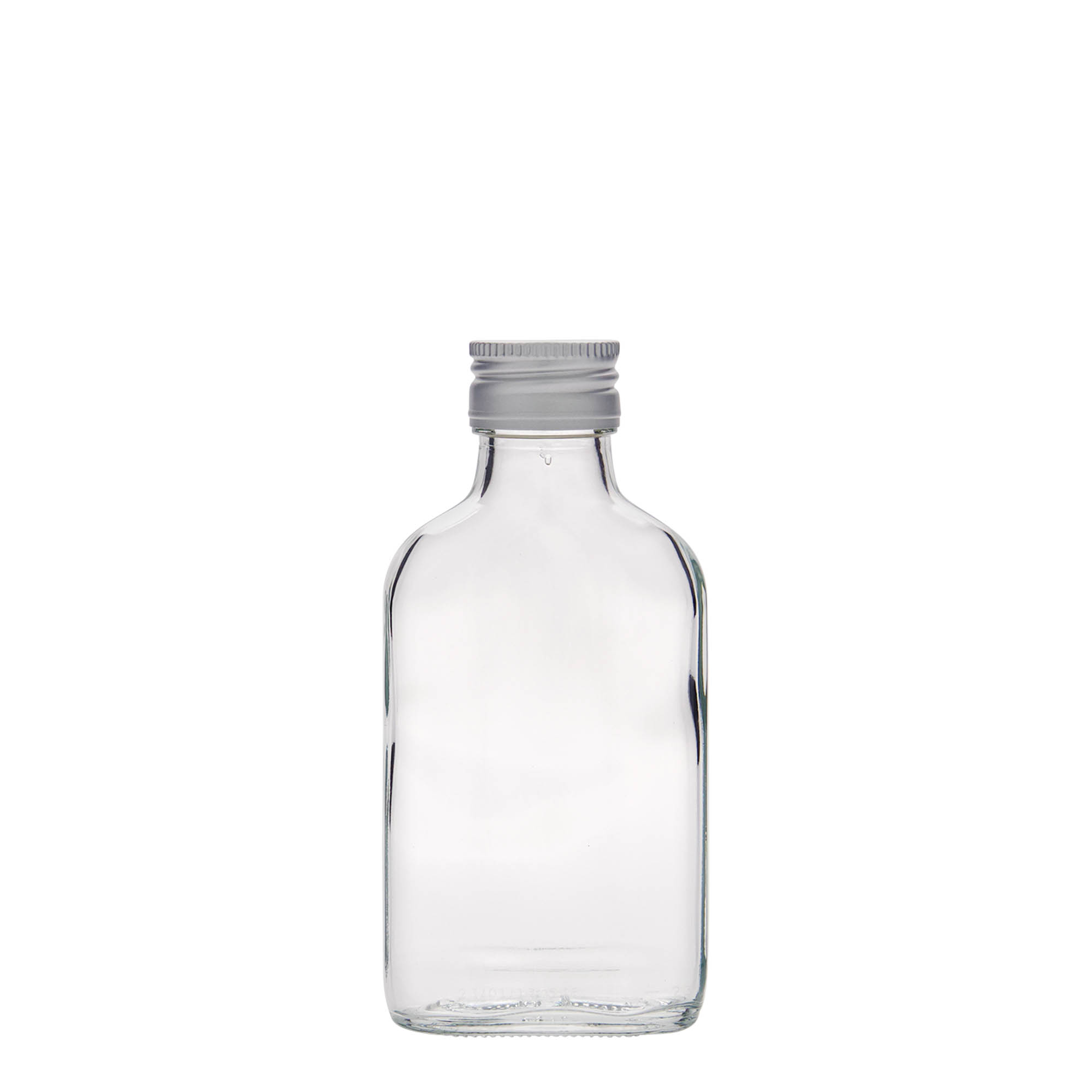 Φλασκί τσέπης 100 ml, ορθογώνιο, γυάλινο, στόμιο: PP 28 Φλασκί τσέπης 100 ml, ορθογώνιο, γυάλινο, στόμιο: PP 28