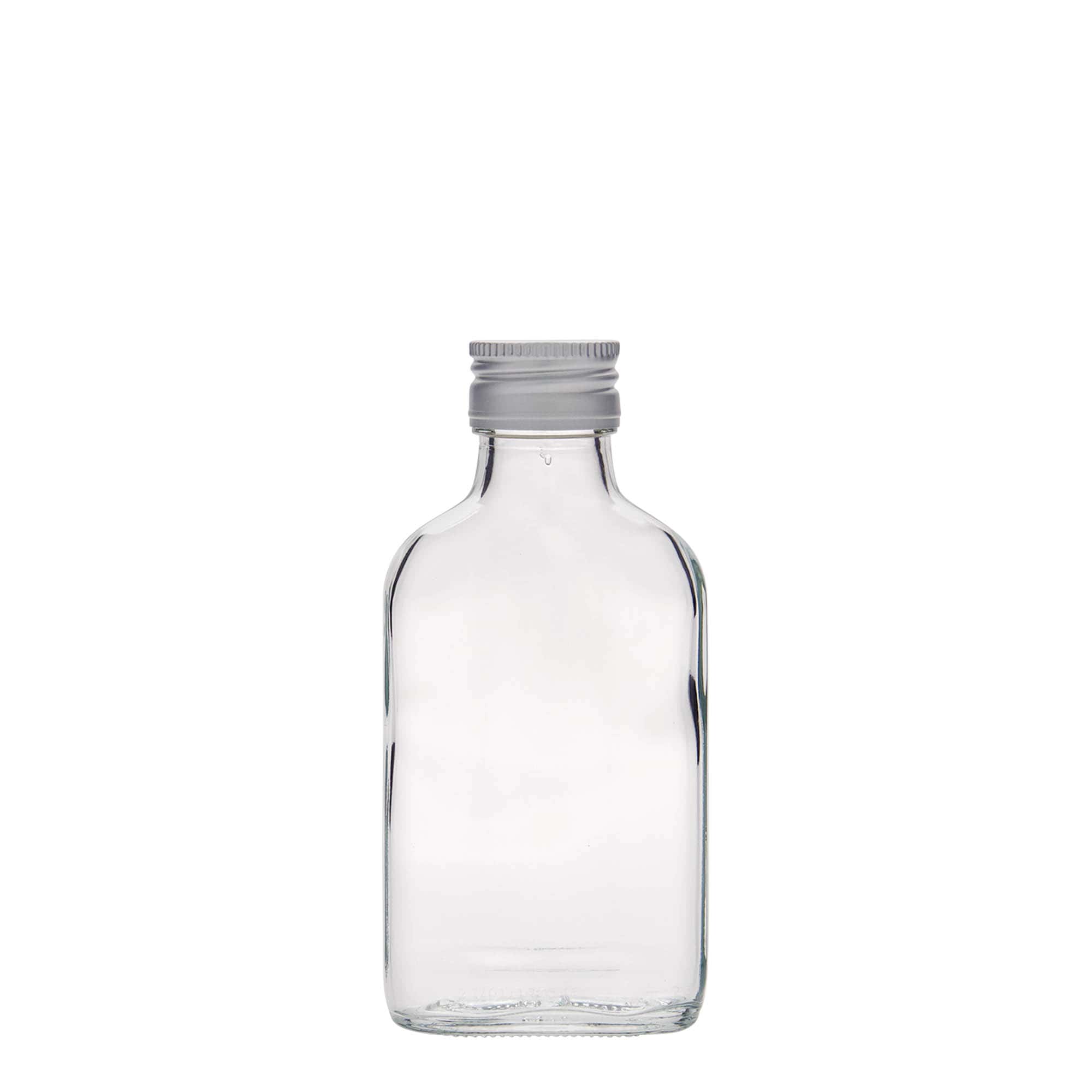 100 ml φιάλη τσέπης, ορθογώνια, γυαλί, στόμιο: PP 28