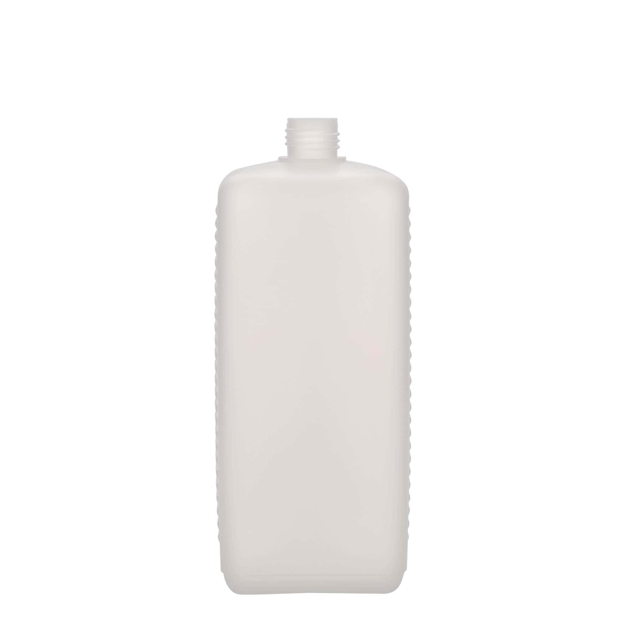 Ορθογώνιο μπουκάλι 1.000 ml, πλαστικό HDPE, φυσικό χρώμα, στόμιο: DIN 25 EPE