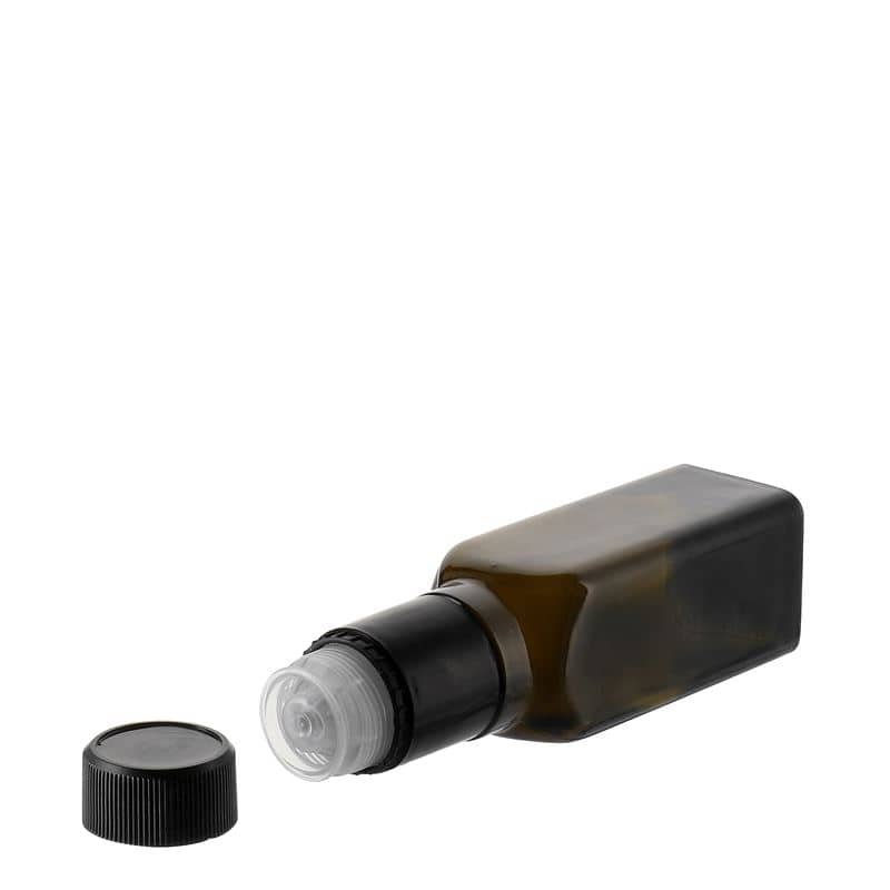 Μπουκάλι για ξίδι/λάδι 'Quadra' 100 ml, γυάλινο, τετράγωνο, πράσινο αντικέ, στόμιο: DOP