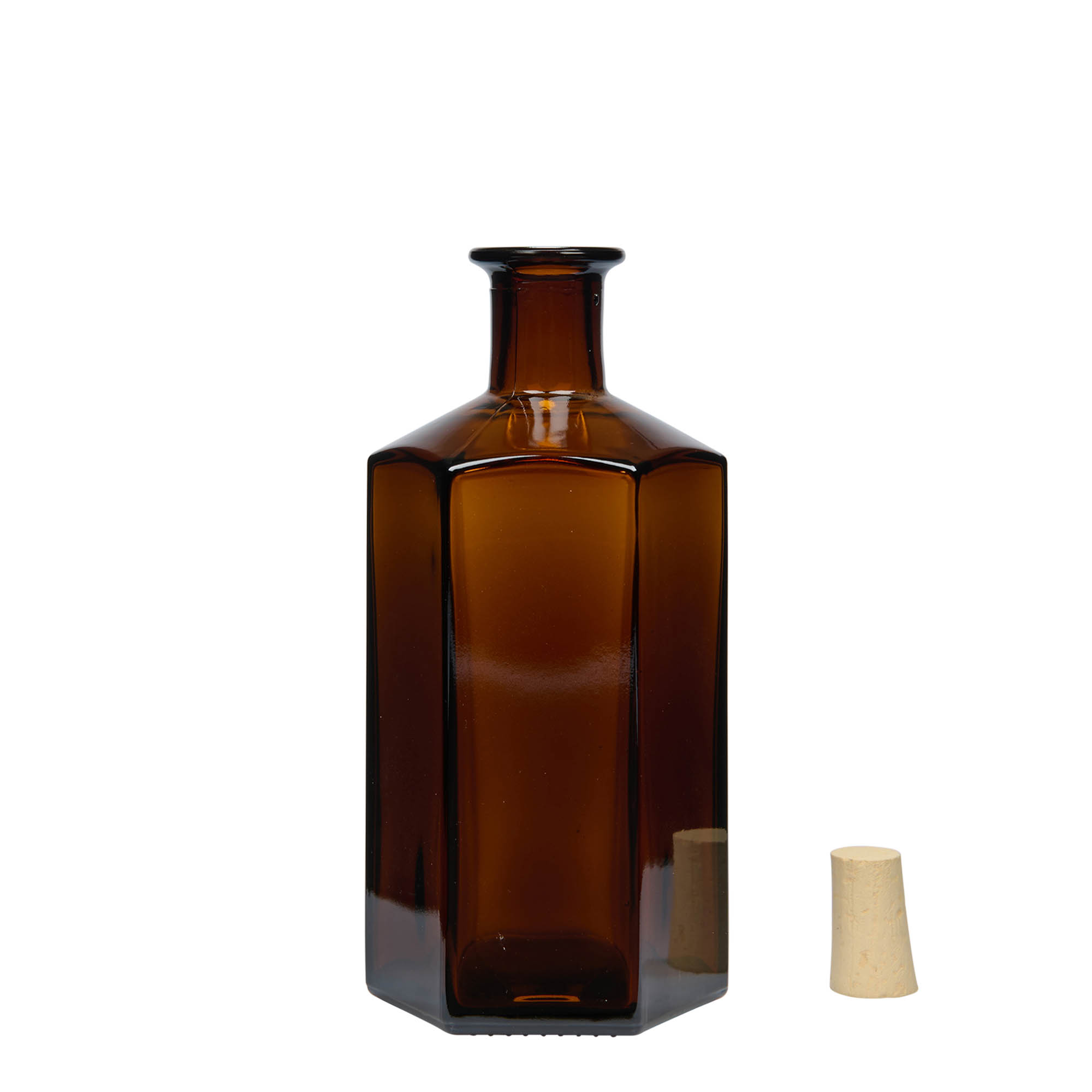 500 ml Glasflasche Apotheker 'Jimmy', sechseckig, braun, Mündung: Kork 500 ml Glasflasche Apotheker 'Jimmy', sechseckig, braun, Mündung: Kork