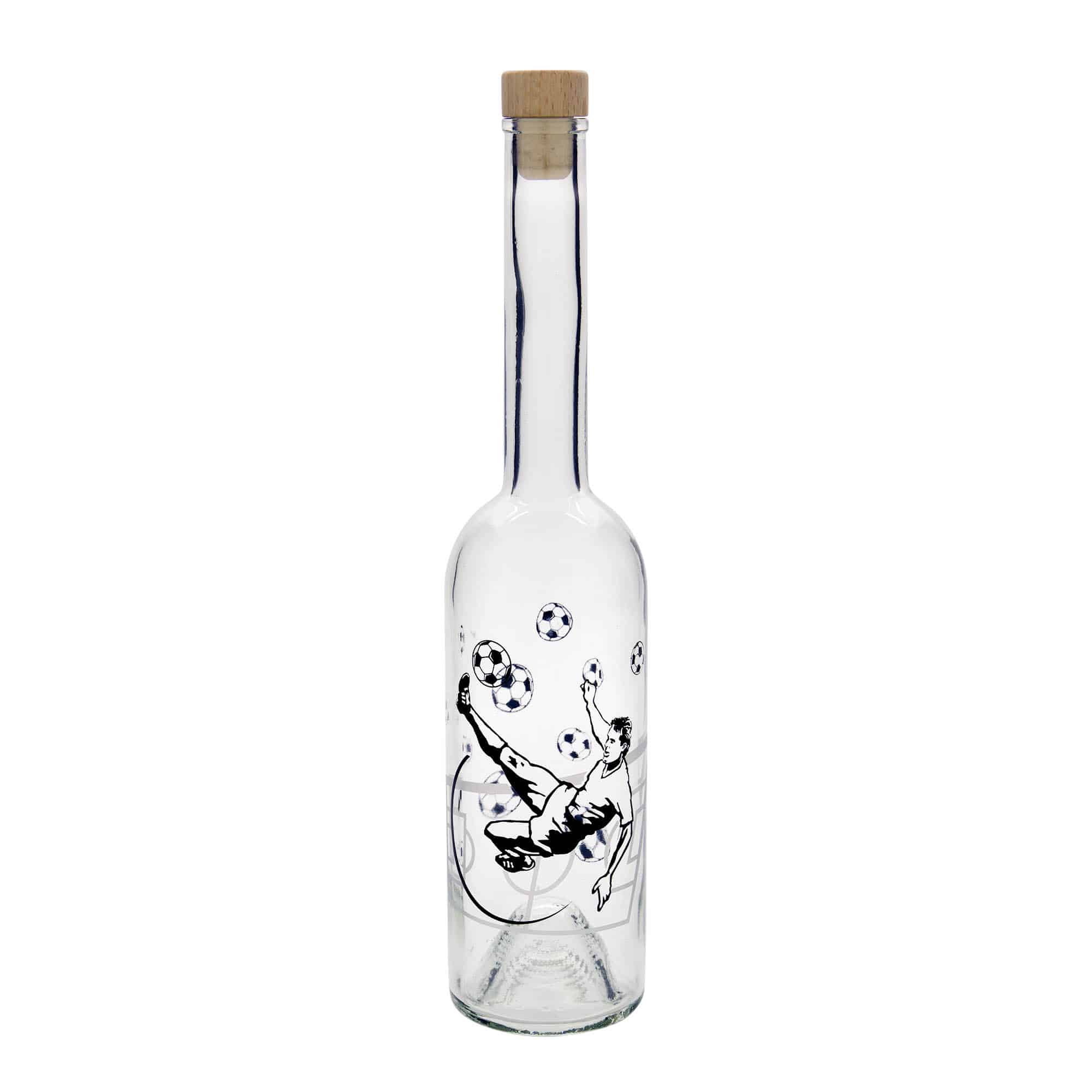 500 ml γυάλινο μπουκάλι 'Opera', θέμα: ποδοσφαιριστής, στόμιο: φελλός