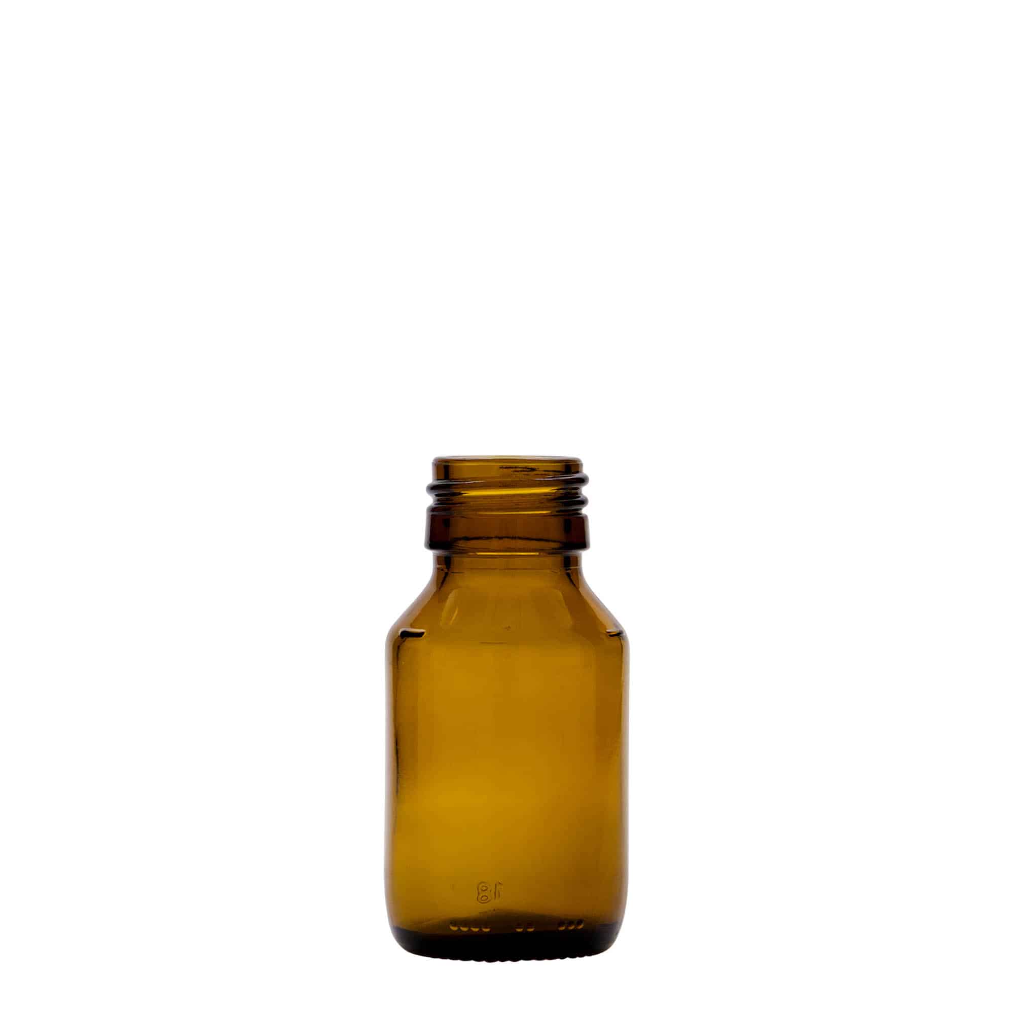 Μπουκάλι φαρμάκου 50 ml, καφέ, γυάλινο, στόμιο: PP 28 Μπουκάλι φαρμάκου 50 ml, καφέ, γυάλινο, στόμιο: PP 28