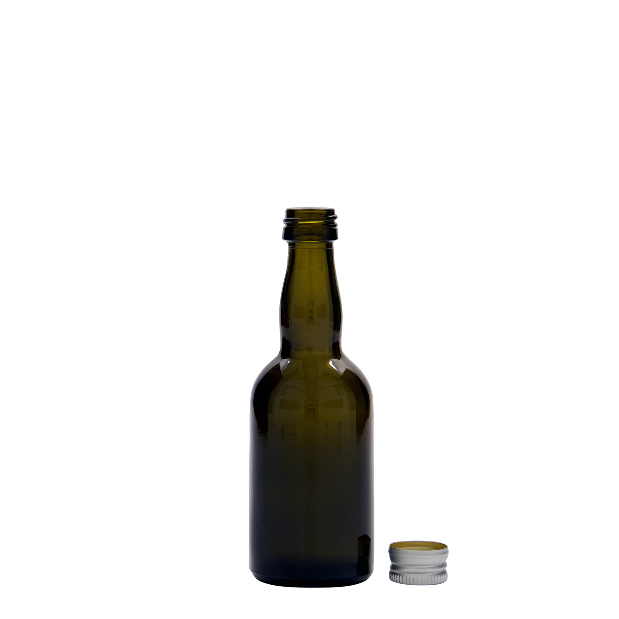 Γυάλινο μπουκάλι 'Proba' 50 ml, πράσινο αντικέ, στόμιο: PP 18