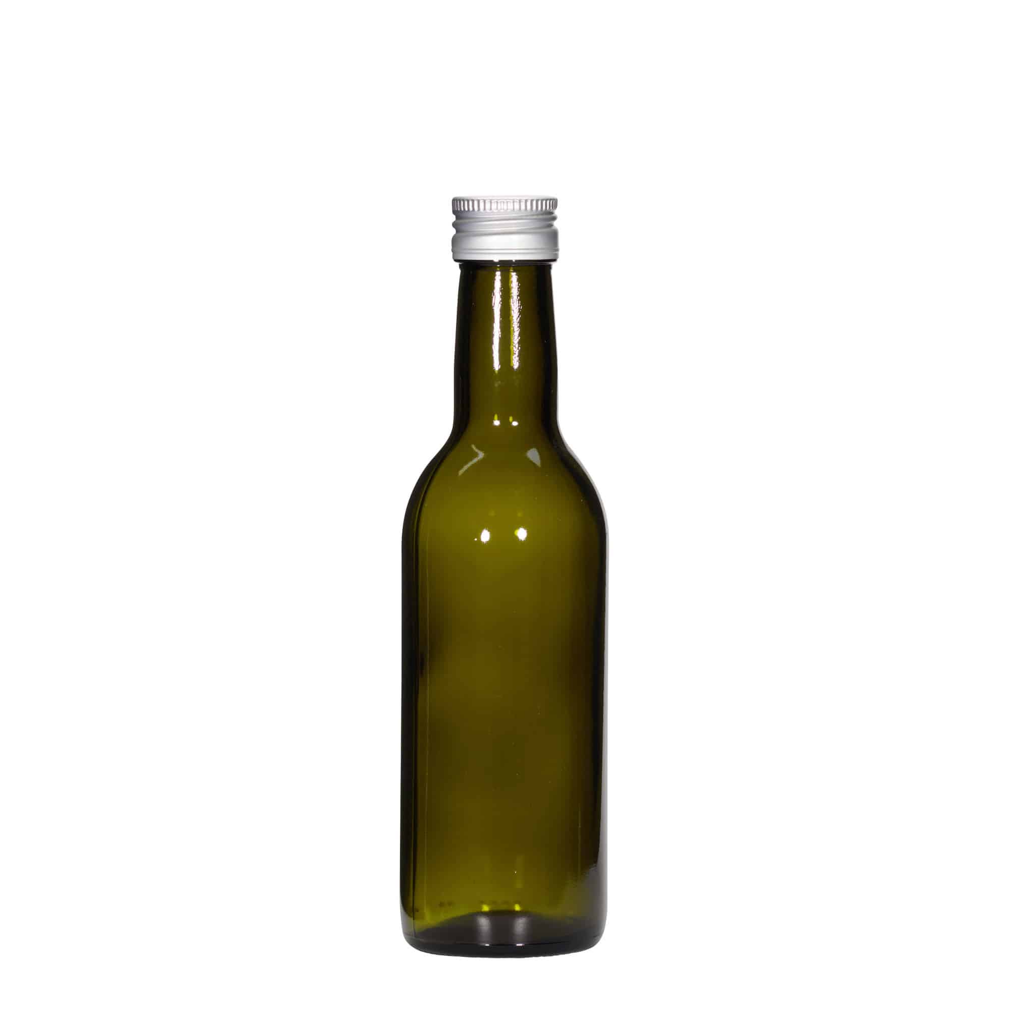 250 ml γυάλινο μπουκάλι 'Bordeaux', παλαιωμένο πράσινο, στόμιο: PP 28