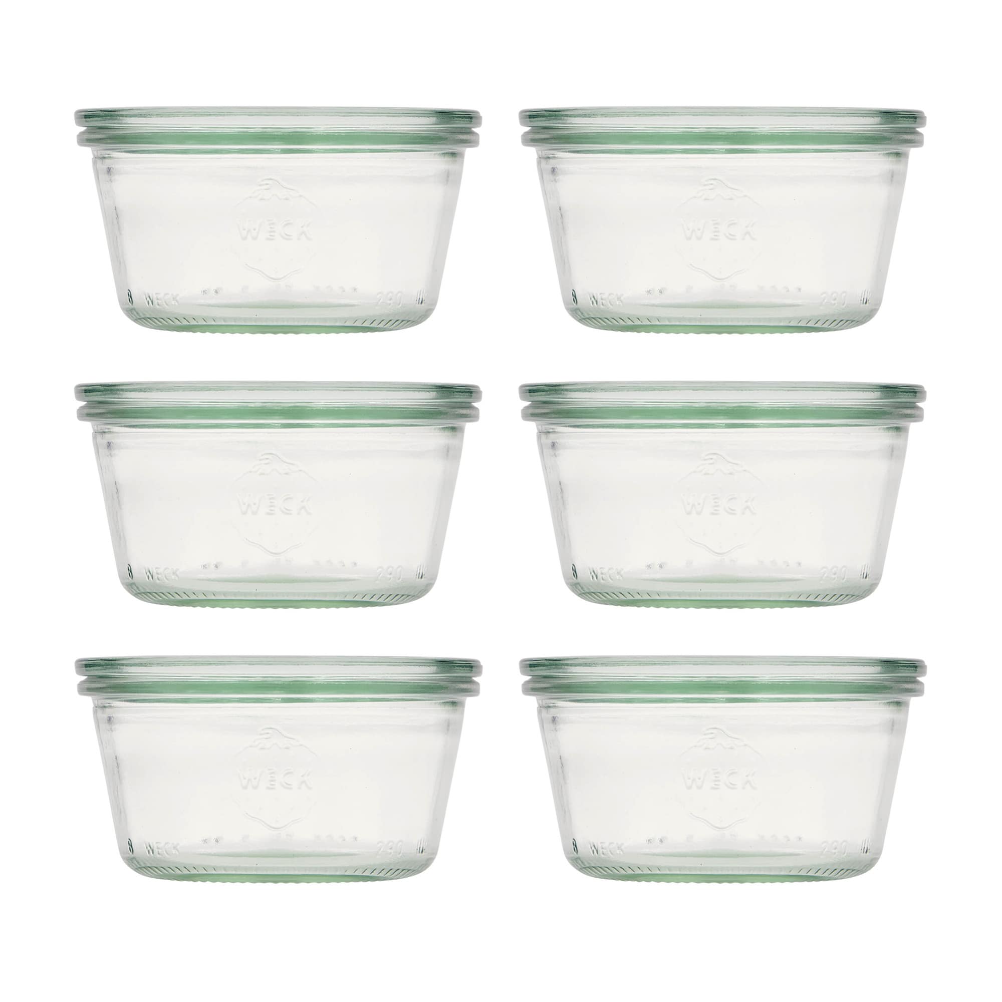 6x Χαμηλό κυλινδρικό βάζο WECK 290 ml με γυάλινο καπάκι RR 100