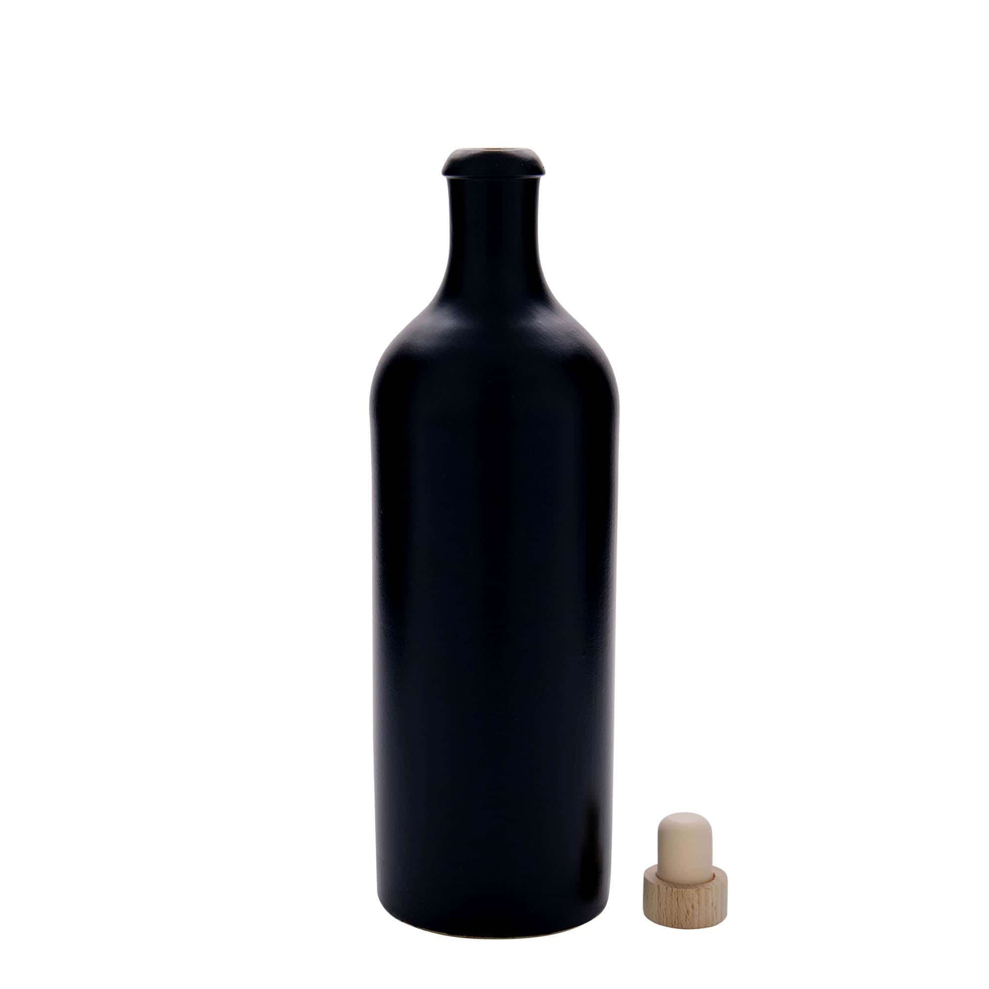 Κεραμικό μπουκάλι 750 ml, κεραμικό, μαύρο, στόμιο: φελλός
