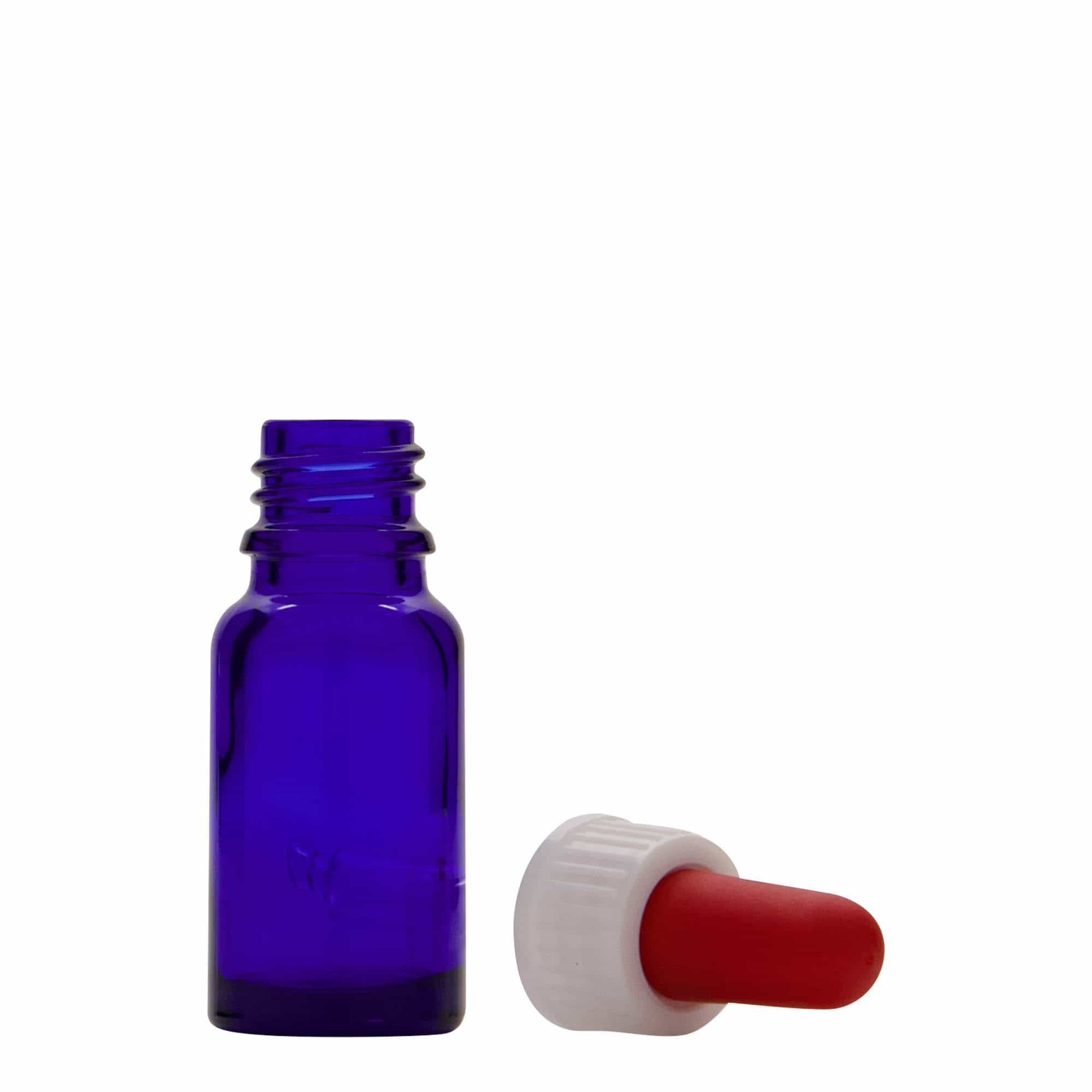 Μπουκάλι φαρμάκου με σταγονόμετρο 10 ml, γυάλινο, μπλε ρουά-κόκκινο, στόμιο: DIN 18