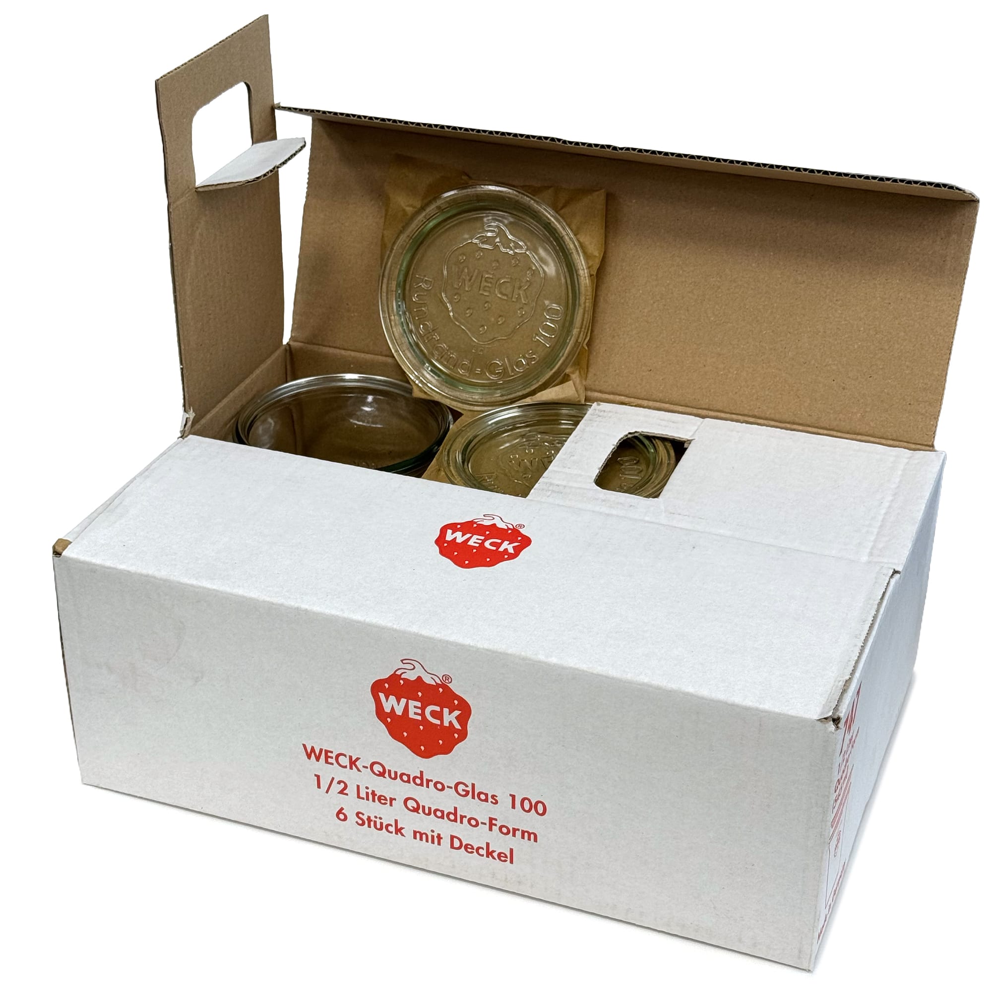 6x Τετράγωνο βάζο WECK 545 ml με γυάλινο καπάκι RR 100