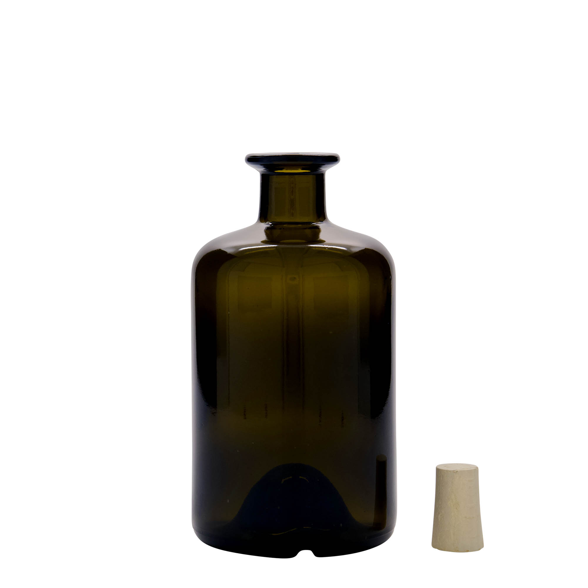 Γυάλινο μπουκάλι φαρμακείου 500 ml, πράσινο αντικέ, στόμιο: φελλός Γυάλινο μπουκάλι φαρμακείου 500 ml, πράσινο αντικέ, στόμιο: φελλός