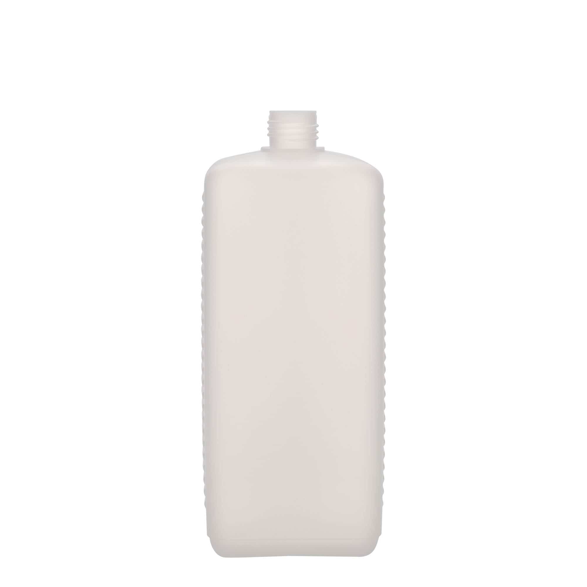 Ορθογώνιο μπουκάλι 1.000 ml, πλαστικό HDPE, φυσικό χρώμα, στόμιο: DIN 25 EPE