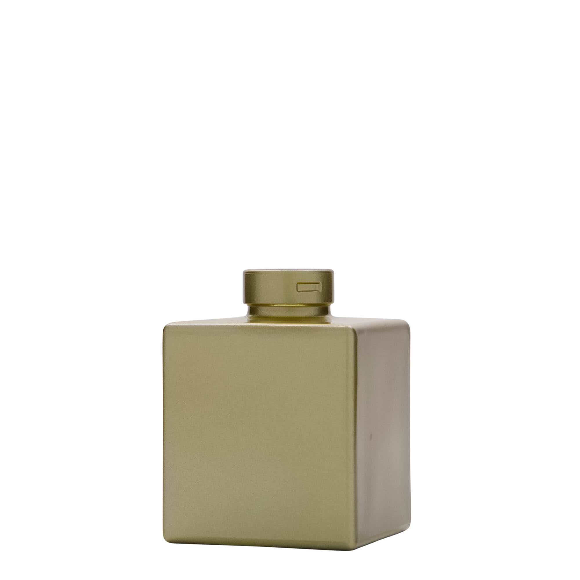 Γυάλινο μπουκάλι 'Cube' 100 ml, τετράγωνο, χρυσό, στόμιο: φελλός