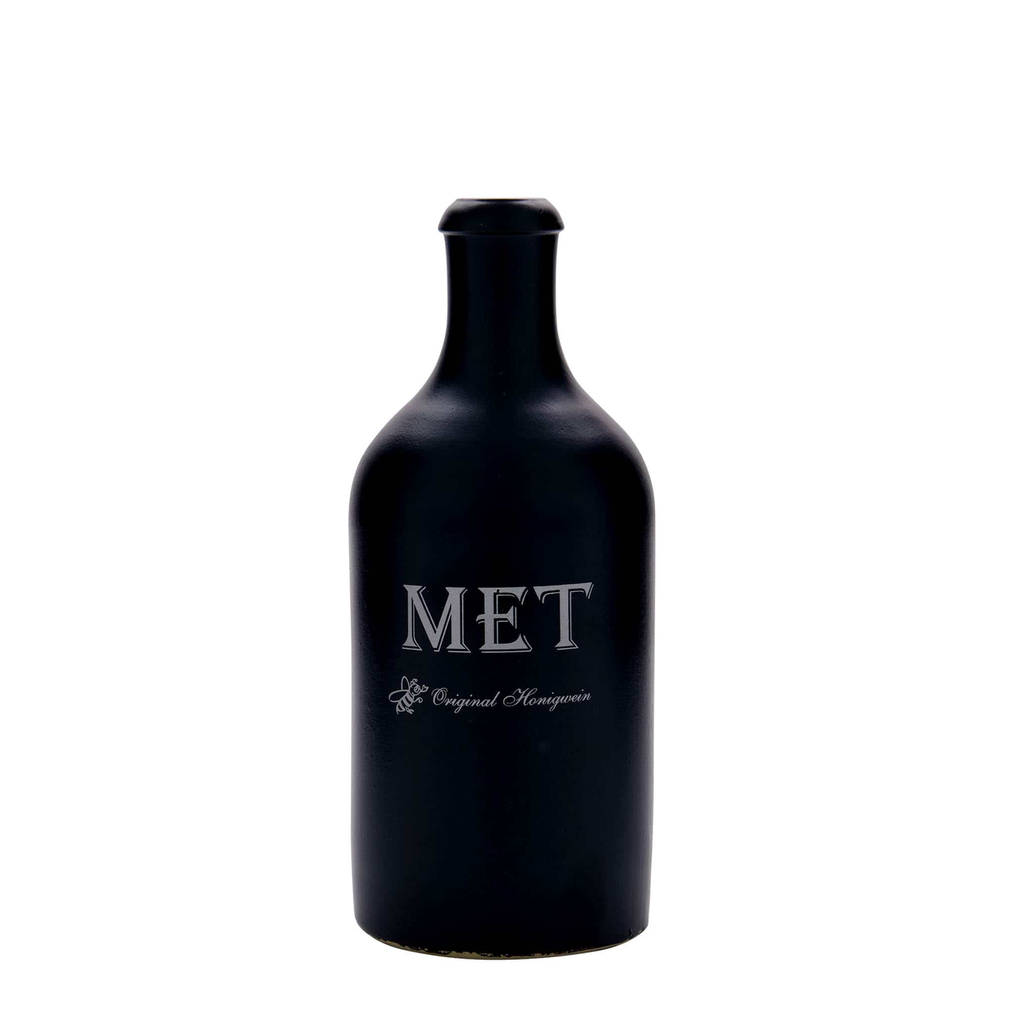 Κεραμικό μπουκάλι 500 ml, σχέδιο: Met, κεραμικό, μαύρο, στόμιο: φελλός
