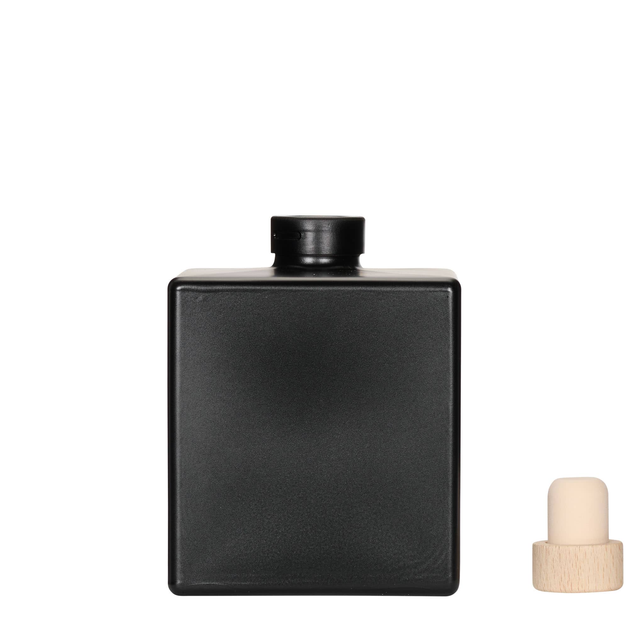 Γυάλινο μπουκάλι 'Cube' 500 ml, τετράγωνο, μαύρο, στόμιο: φελλός