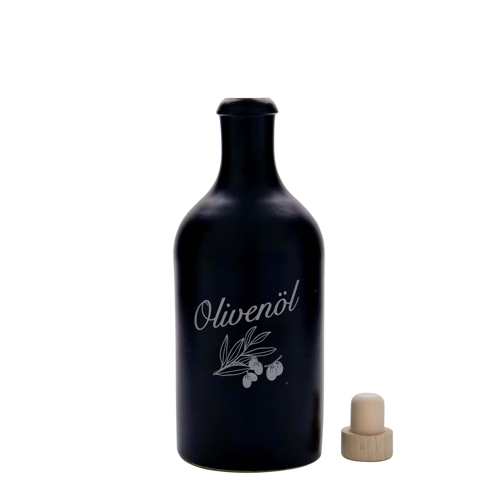 Κεραμικό μπουκάλι 500 ml, σχέδιο: ελαιόλαδο, κεραμικό, μαύρο, στόμιο: φελλός
