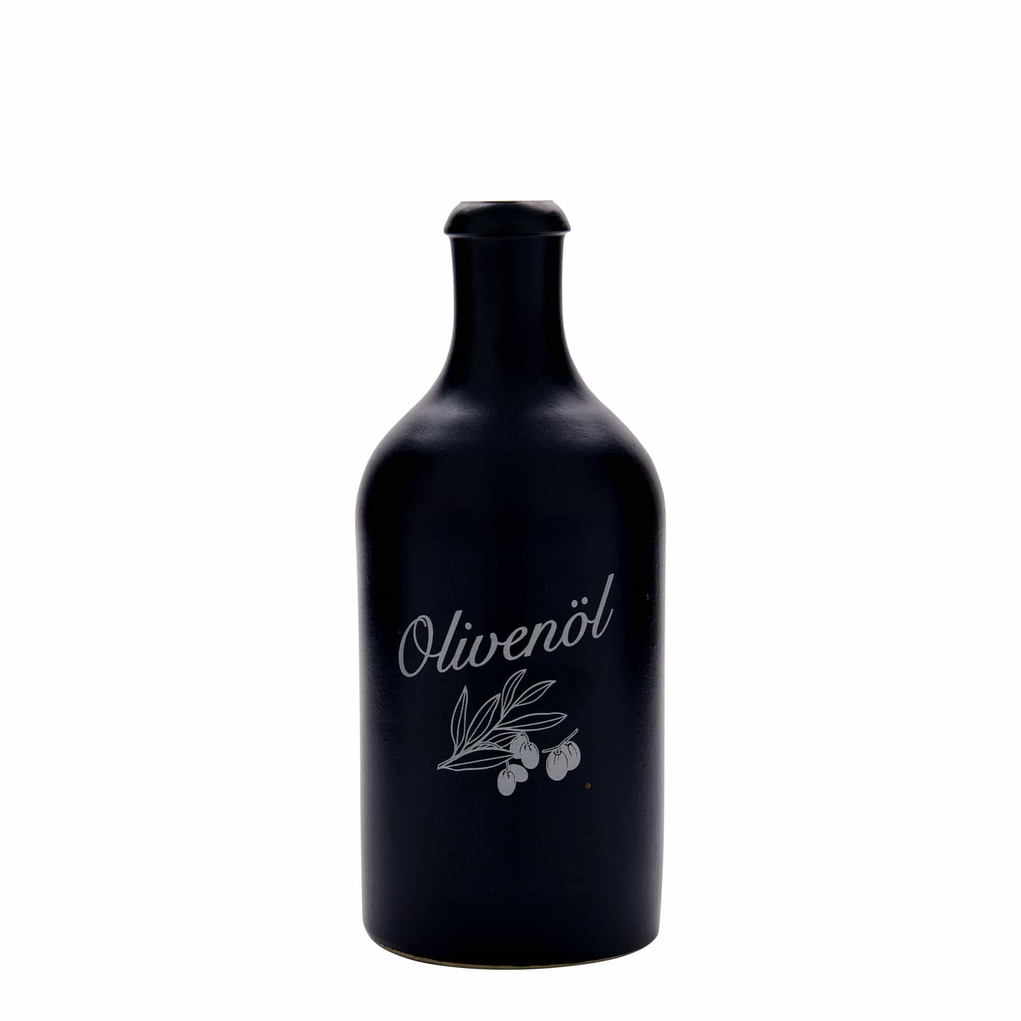 Κεραμικό μπουκάλι 500 ml, σχέδιο: ελαιόλαδο, κεραμικό, μαύρο, στόμιο: φελλός Κεραμικό μπουκάλι 500 ml, σχέδιο: ελαιόλαδο, κεραμικό, μαύρο, στόμιο: φελλός